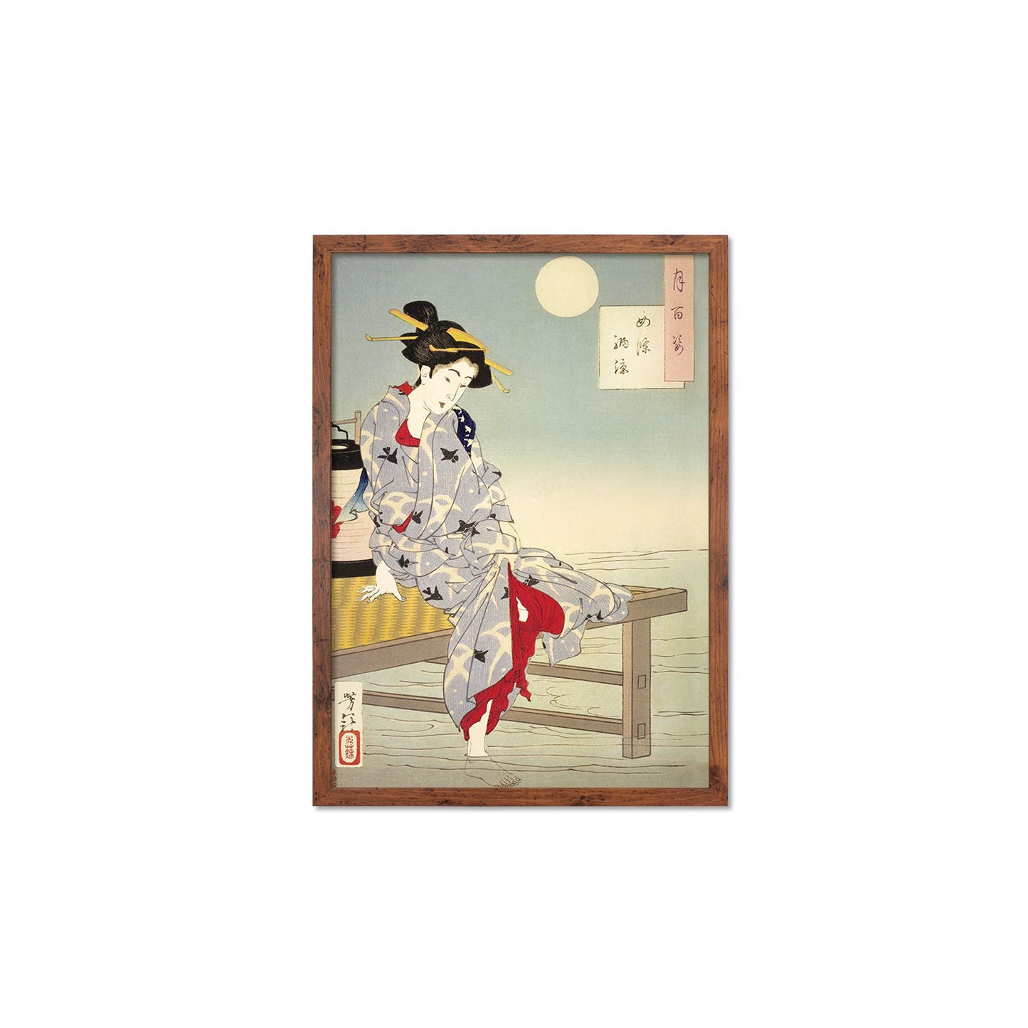 Japanese Art Geisha Framed Mounted Ukiyo-e Wall Decor Print Poster Woodblock Tsukioka Yoshitoshi Maiko Bijin Kimono Beautiful Pretty A2 A3