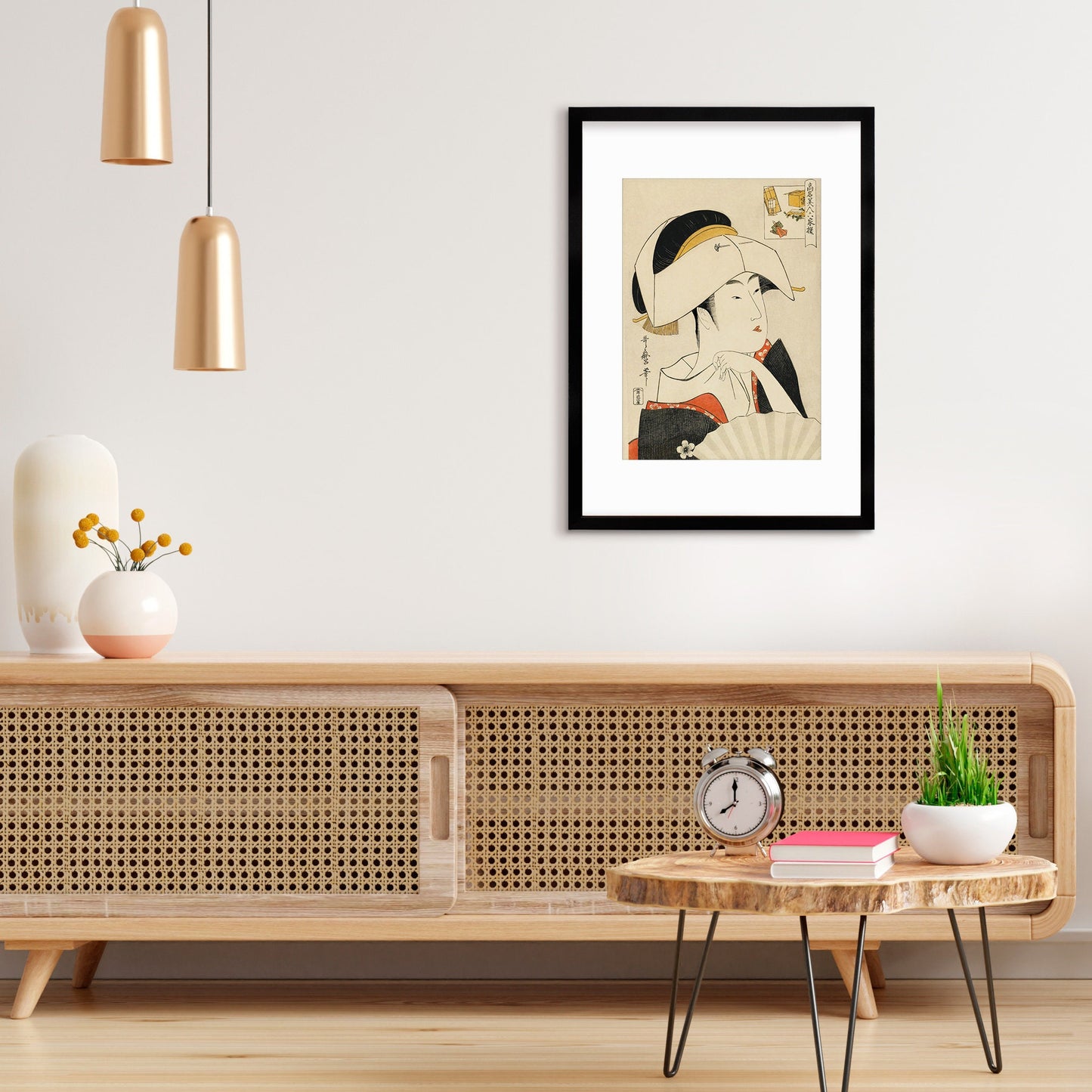 Japanese Art Geisha Framed Mounted Ukiyo-e Wall Decor Print Poster Woodblock Kitagawa Utamaro Maiko Tayu Oiran Kimono Tattoo Beautiful