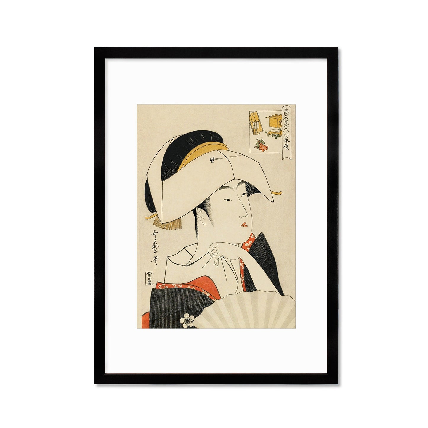 Japanese Art Geisha Framed Mounted Ukiyo-e Wall Decor Print Poster Woodblock Kitagawa Utamaro Maiko Tayu Oiran Kimono Tattoo Beautiful