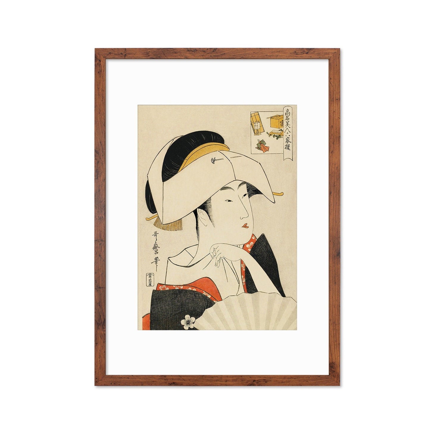 Japanese Art Geisha Framed Mounted Ukiyo-e Wall Decor Print Poster Woodblock Kitagawa Utamaro Maiko Tayu Oiran Kimono Tattoo Beautiful