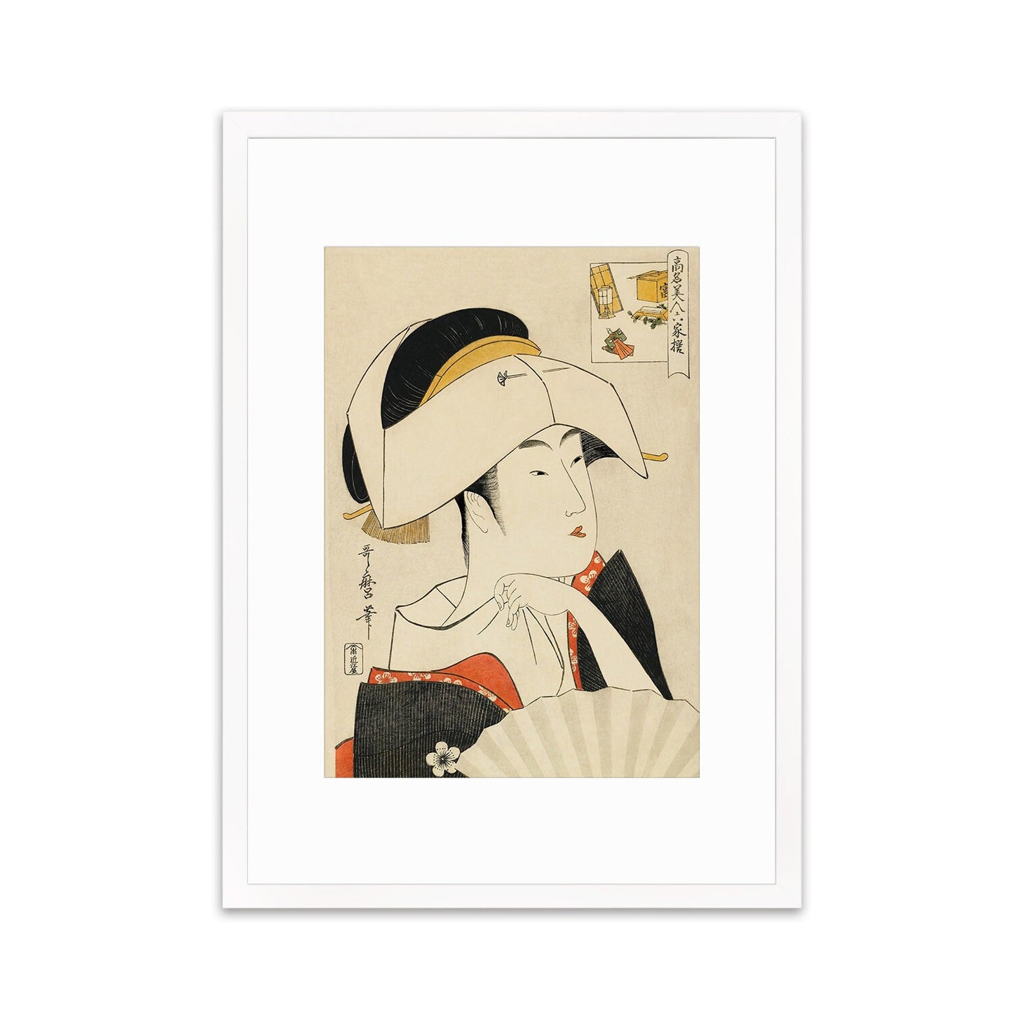 Japanese Art Geisha Framed Mounted Ukiyo-e Wall Decor Print Poster Woodblock Kitagawa Utamaro Maiko Tayu Oiran Kimono Tattoo Beautiful