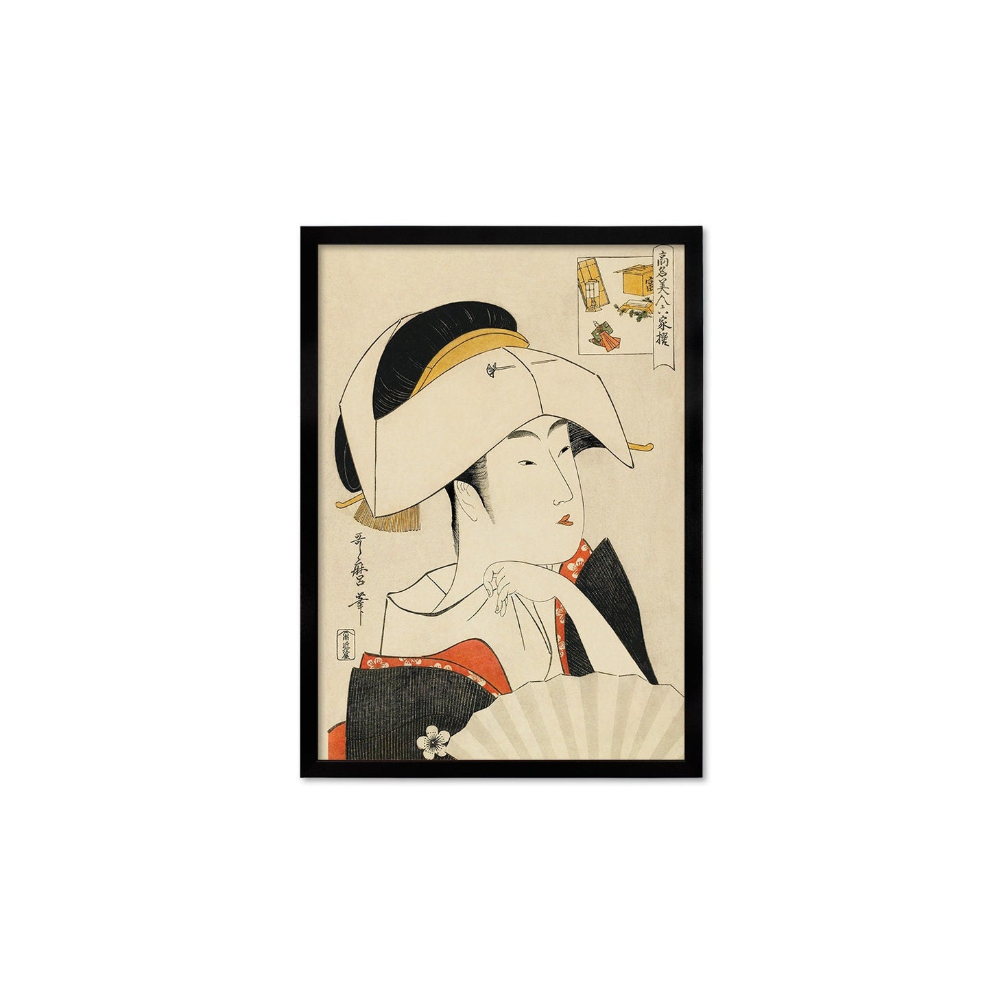 Japanese Art Geisha Framed Mounted Ukiyo-e Wall Decor Print Poster Woodblock Kitagawa Utamaro Maiko Tayu Oiran Kimono Tattoo Beautiful