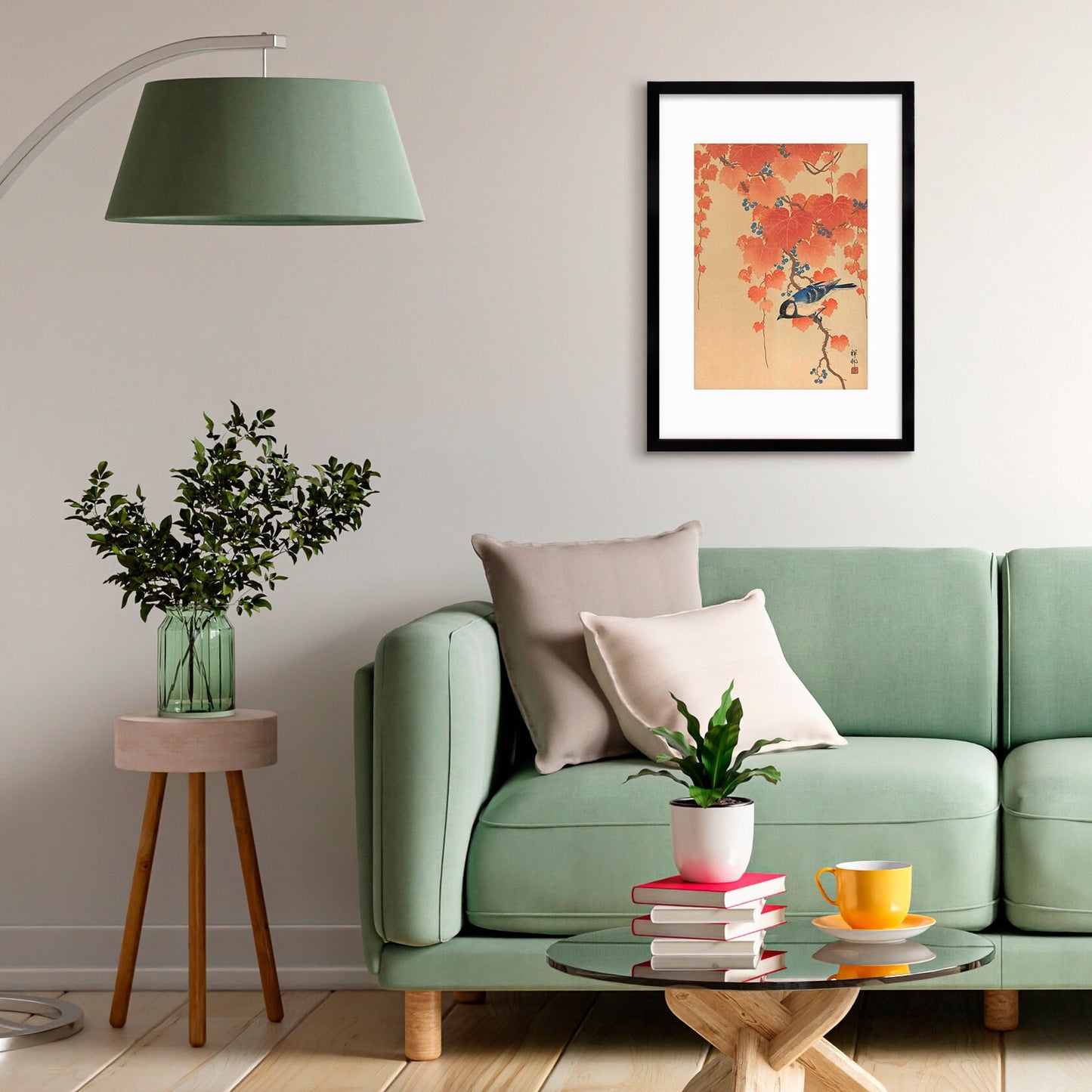 Japanese Art Great Tit Maple Print Poster Woodblock Ukiyo-e Ohara Koson Shoson Leaves Ivy Paulownia Bird Beautiful Aesthetic Kacho-e A3 A2