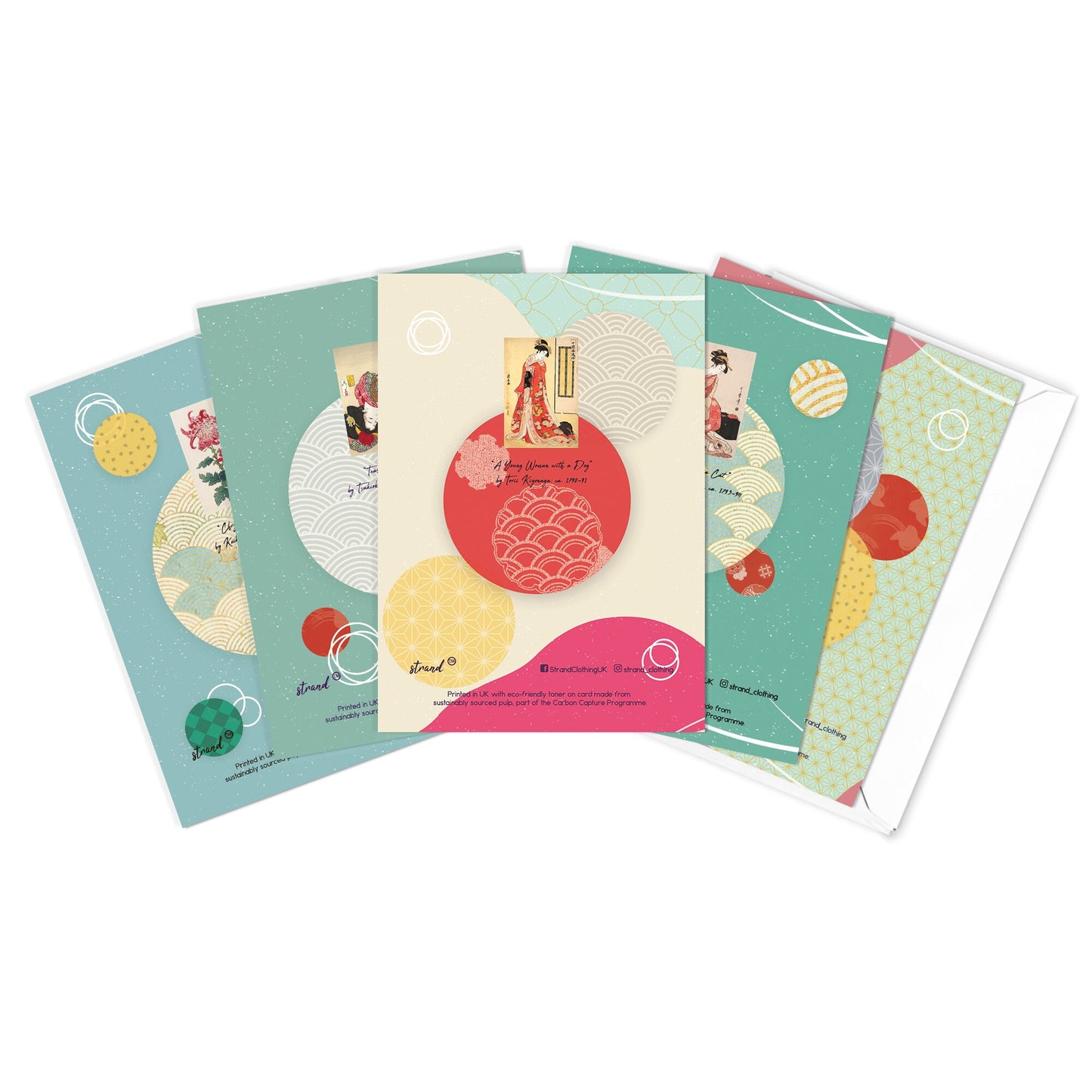Happy Birthday Japanese Ukiyo-e Art Greeting Cards Card Set of 5 Bundle Woodblock Print Aesthetic Hiroshige Hokusai Elegant Maiko Flowers