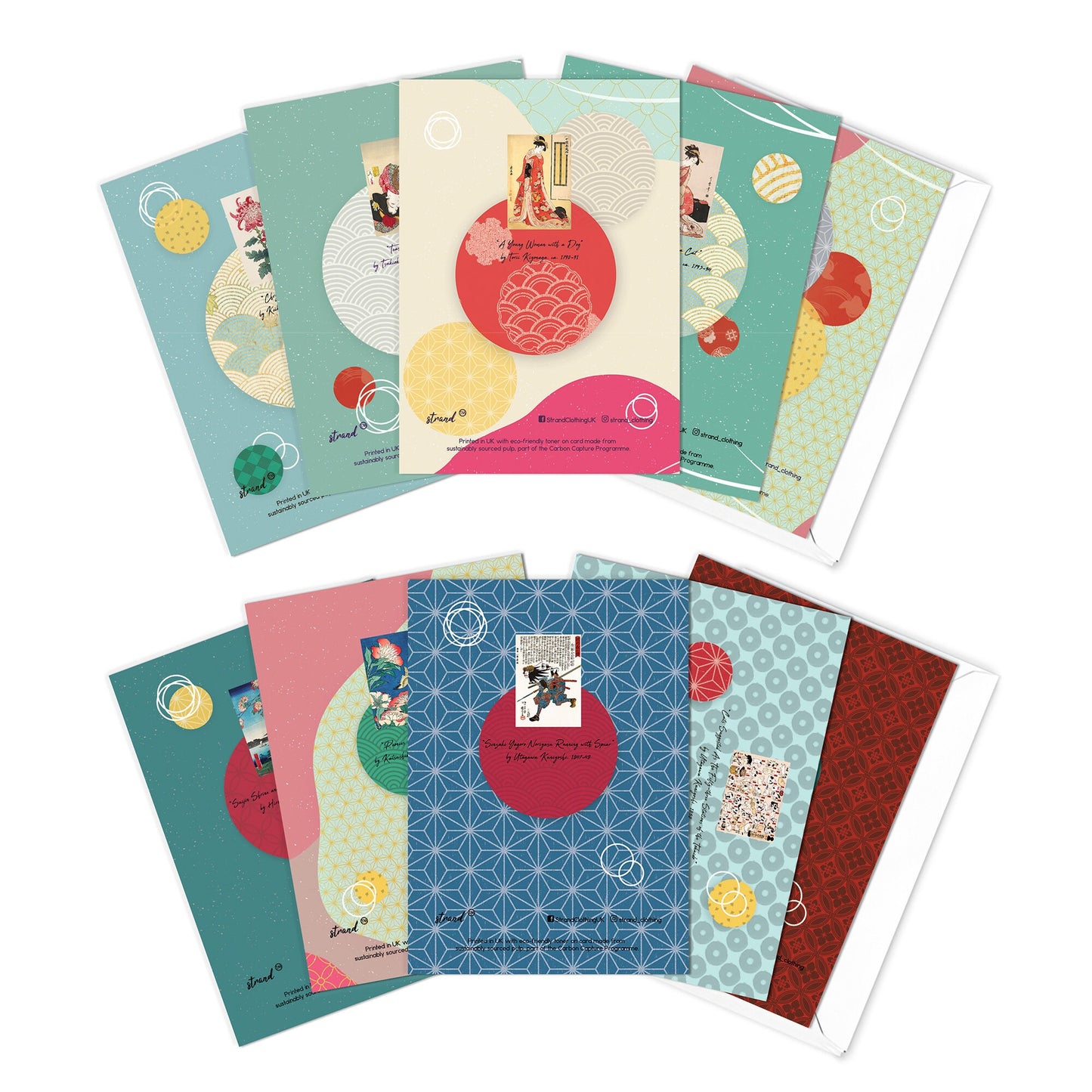 Happy Birthday Japanese Ukiyo-e Art Greeting Cards Card Set of 10 Ten Mixed Bundle Woodblock Print Hiroshige Kuniyoshi Samurai Geisha Flower