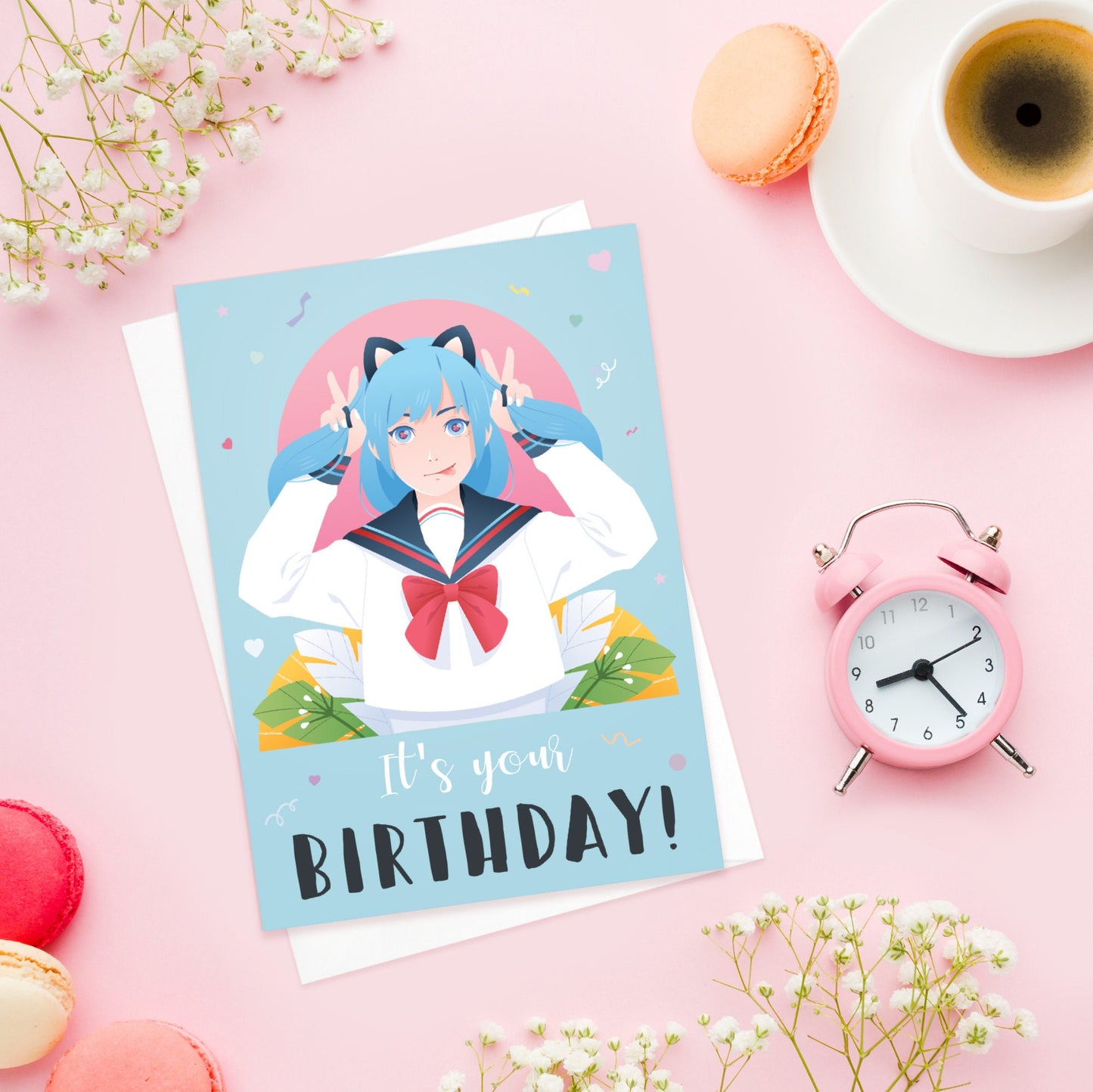 Happy Birthday Japanese Style Greeting Cards Card Set of 5 Bundle Kawaii Cute Pretty Aesthetic Anime Manga Girl Corgi Dog Puppy Sakura Mix