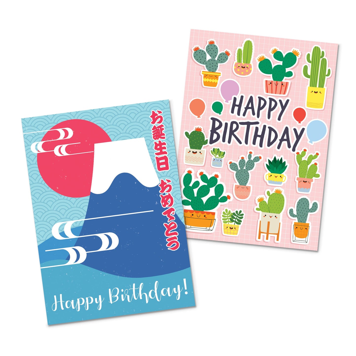 Happy Birthday Japanese Style Greeting Cards Card Set of 10 Ten Bundle Kawaii Cute Aesthetic Anime Manga Girl Alpaca Llama Dog Sushi Mix