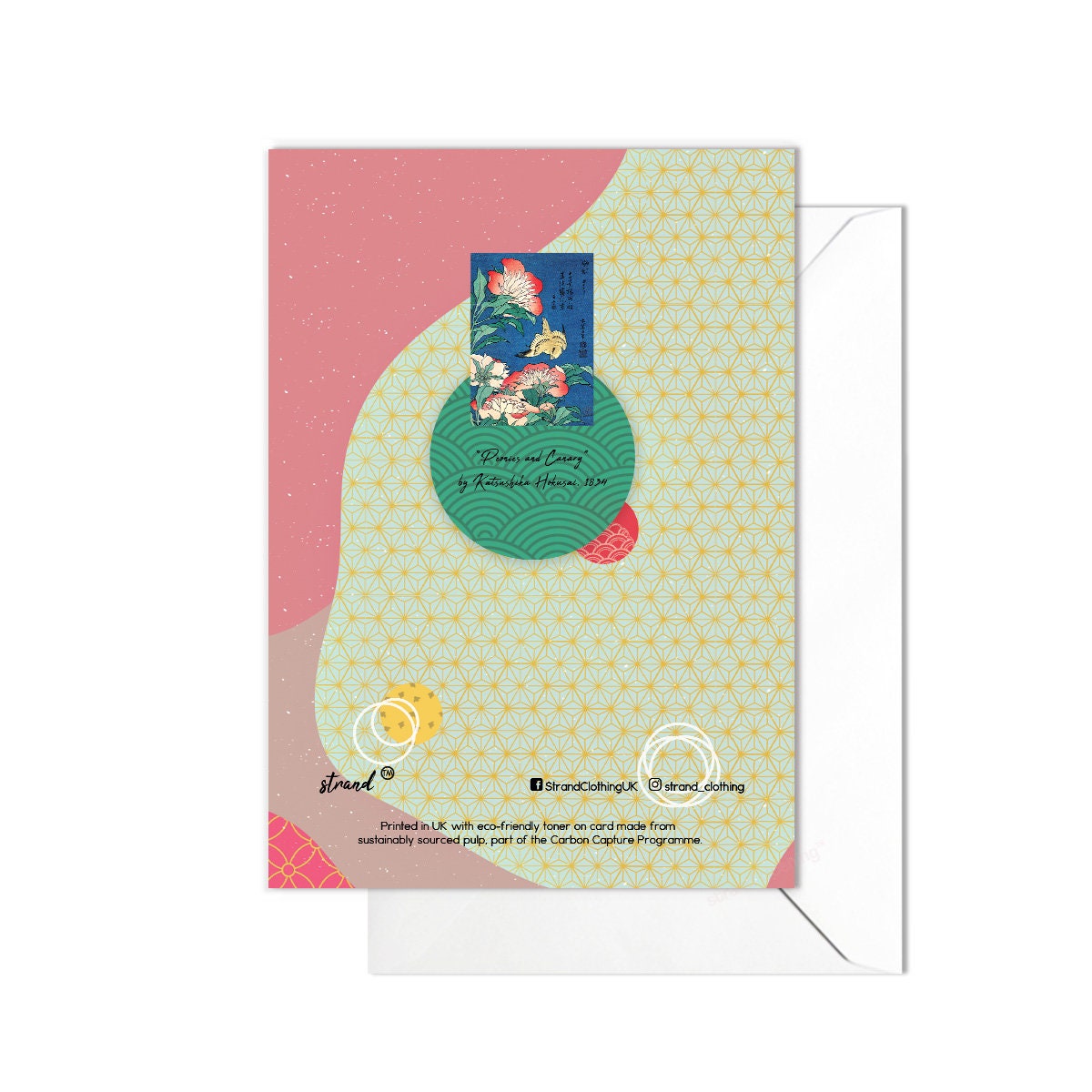 Happy Birthday Japanese Ukiyo-e Art Greeting Card Woodblock Print Aesthetic Hokusai Flower Peonies Canary Bird Beautiful Calligraphy - P12