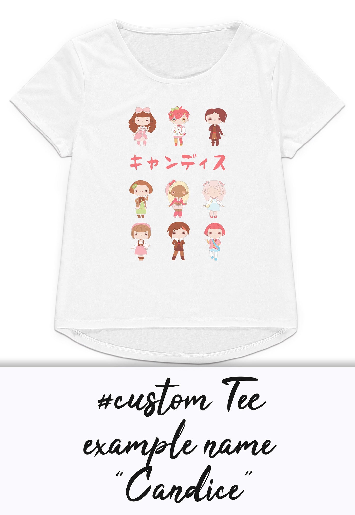 Custom Personalised T Shirt Japanese Kawaii Anime Manga Personalized Your Name Text Japan Cute Harajuku Womens Mens Graphic Printed Tee Top