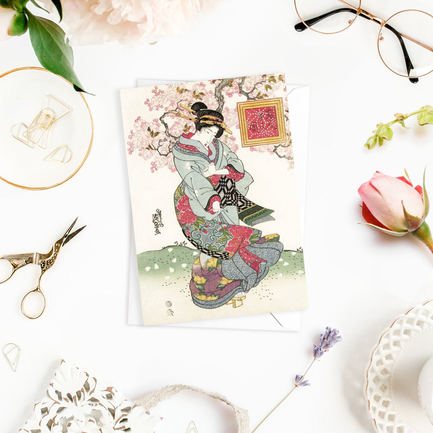 Japanese Ukiyo-e Art Greeting Cards Birthday Card Set of Five Bundle Valentines Woodblock Print Aesthetic Hiroshige Hokusai Haiku Elegant 5