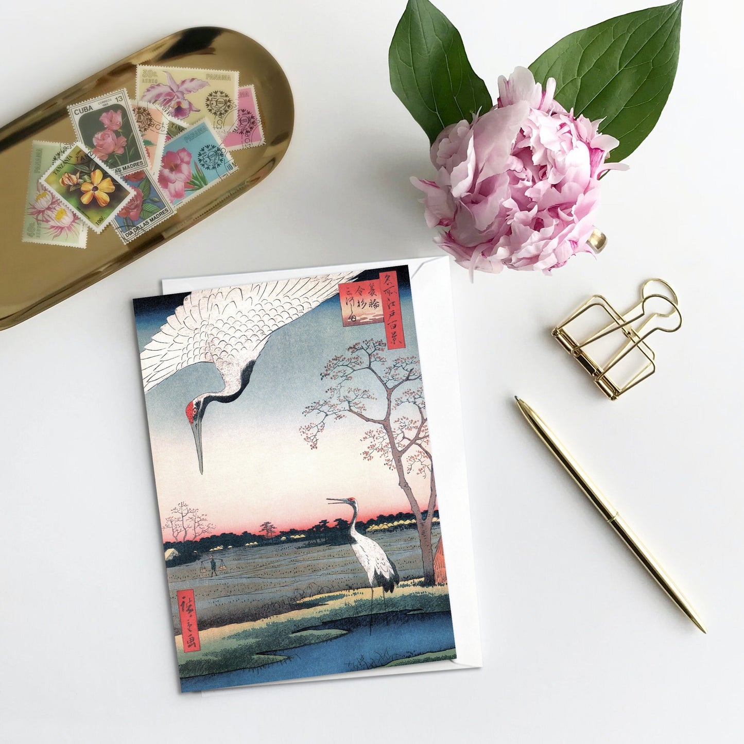 Japanese Ukiyo-e Art Greeting Cards Birthday Card Set of Five Bundle Valentines Woodblock Print Aesthetic Hiroshige Hokusai Haiku Elegant 5