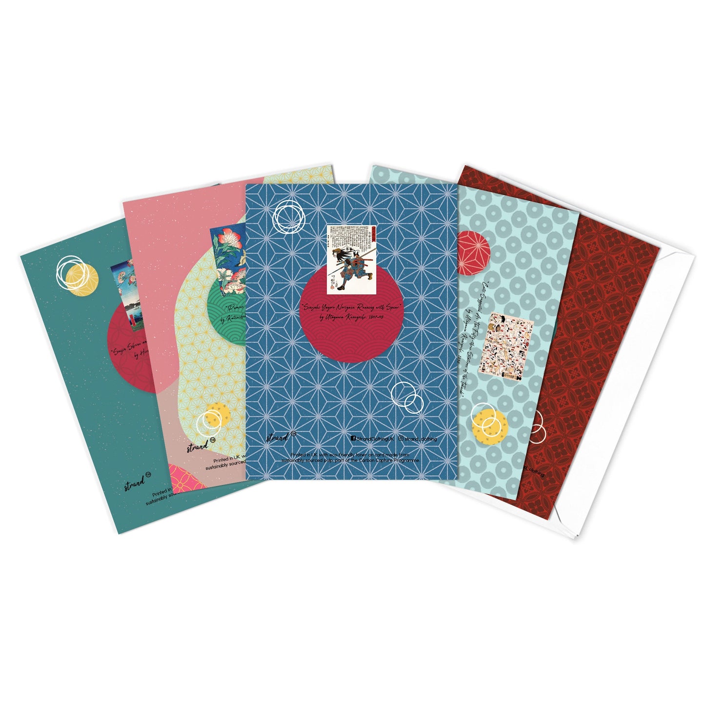 Happy Birthday Japanese Ukiyo-e Art Greeting Cards Card Set of 5 Bundle Woodblock Print Aesthetic Hiroshige Kuniyoshi Samurai Bushido Flower