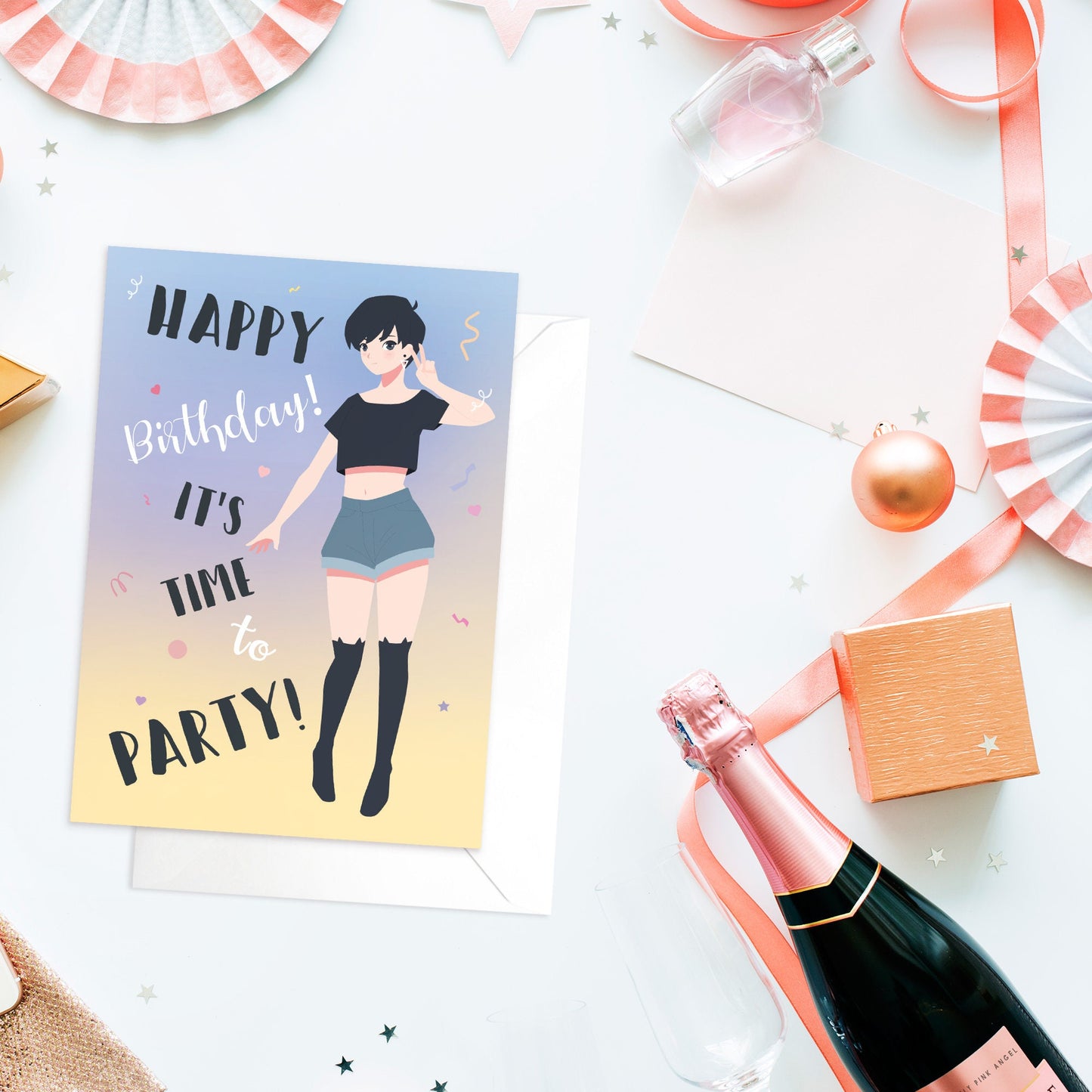 Happy Birthday Japanese Style Greeting Cards Card Set of 5 Bundle Kawaii Cute Pretty Aesthetic Anime Manga Girl Corgi Dog Puppy Sakura Mix
