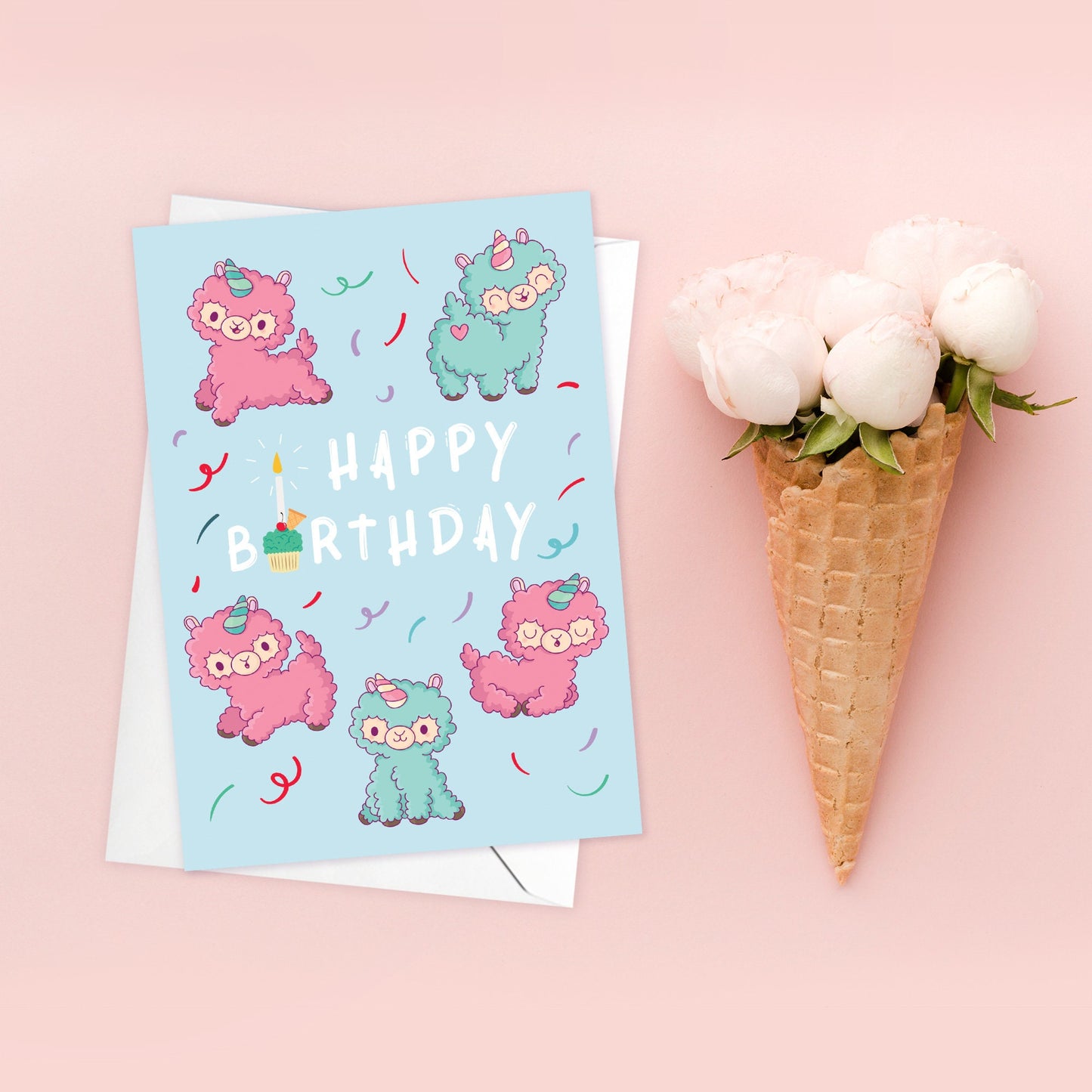 Happy Birthday Japanese Style Greeting Cards Card Set of 5 Bundle Kawaii Cute Aesthetic Anime Manga Girl Alpaca Llama Mount Fuji San Mix