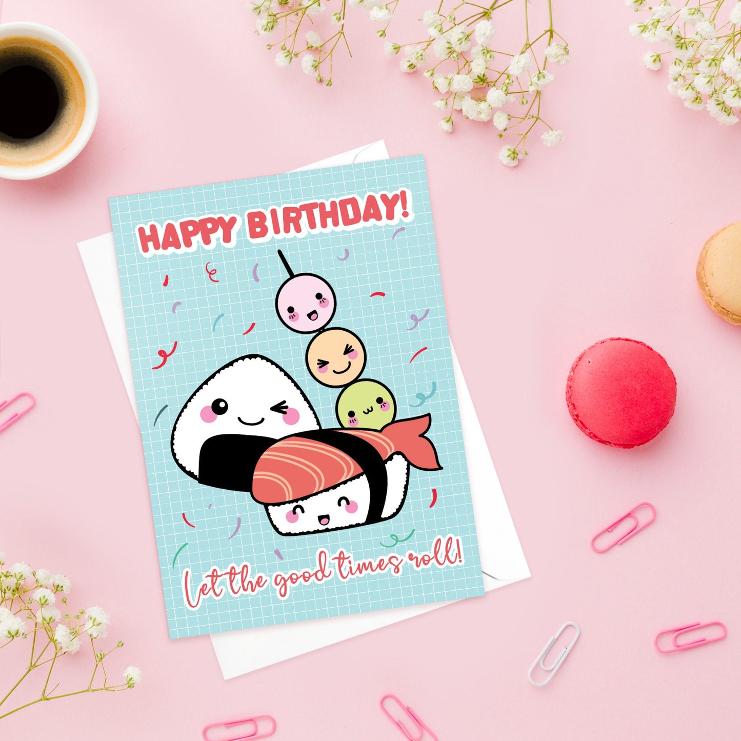 Happy Birthday Japanese Style Greeting Cards Card Set of 5 Bundle Kawaii Cute Aesthetic Anime Manga Girl Alpaca Llama Mount Fuji San Mix