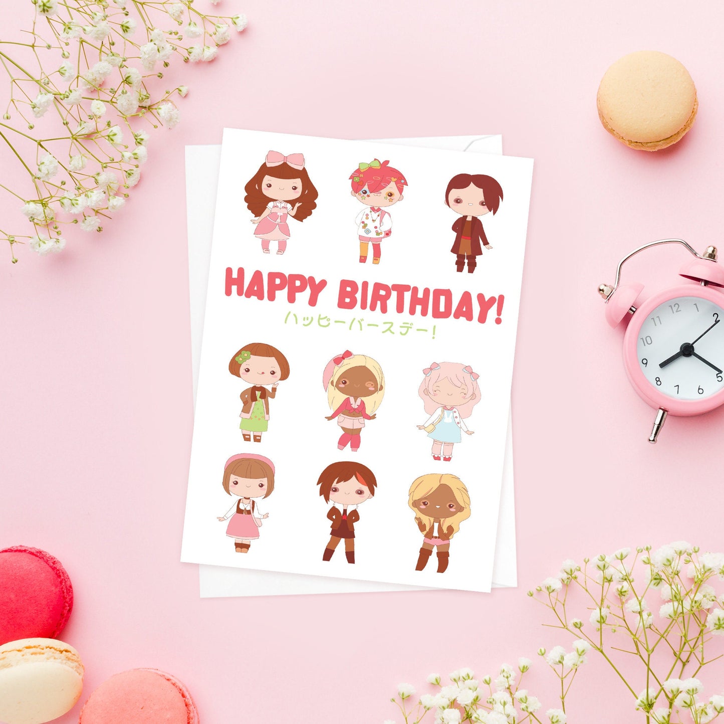 Happy Birthday Japanese Style Greeting Cards Card Set of 5 Bundle Kawaii Cute Aesthetic Anime Manga Girl Alpaca Llama Mount Fuji San Mix