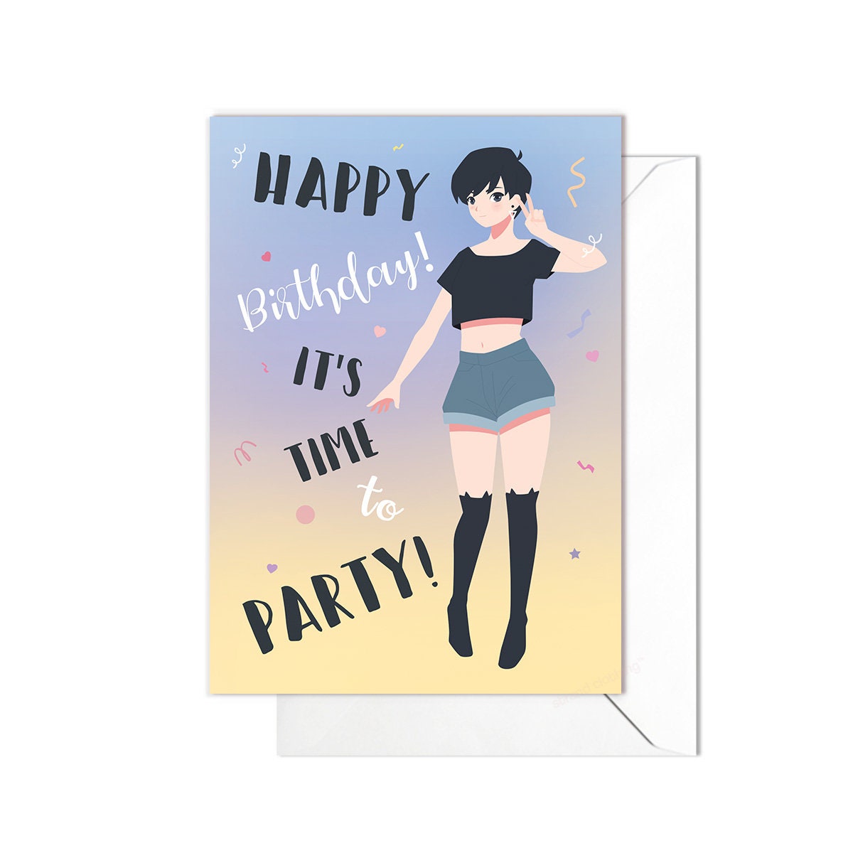 Happy Birthday Greeting Card Print Kawaii Cute Japanese Aesthetic Art Adorable Anime Manga Girl Boy Genderless Unique Party Rainbow - N21