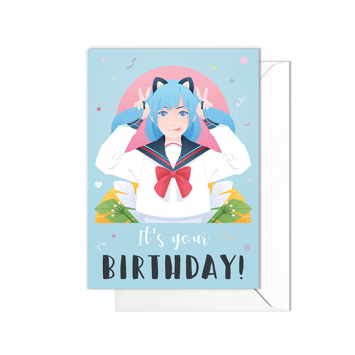 Happy Birthday Greeting Card Print Kawaii Cute Japanese Aesthetic Art Adorable Anime Manga Girl Pretty Seifuku Cosplay Larp Japan Cool - V20
