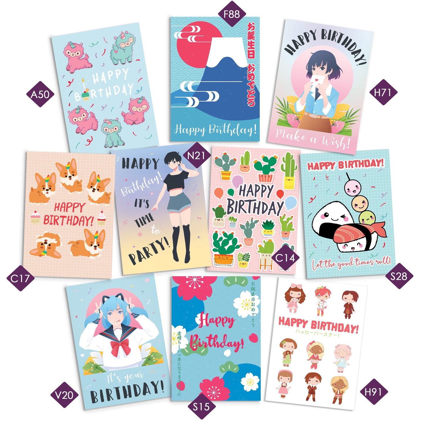 Greeting Cards Mix & Match Bundle - Card Set of 5 10 Happy Birthday Christmas Vintage Wedding Any Occasion Japanese Kawaii Cute Mix Pack