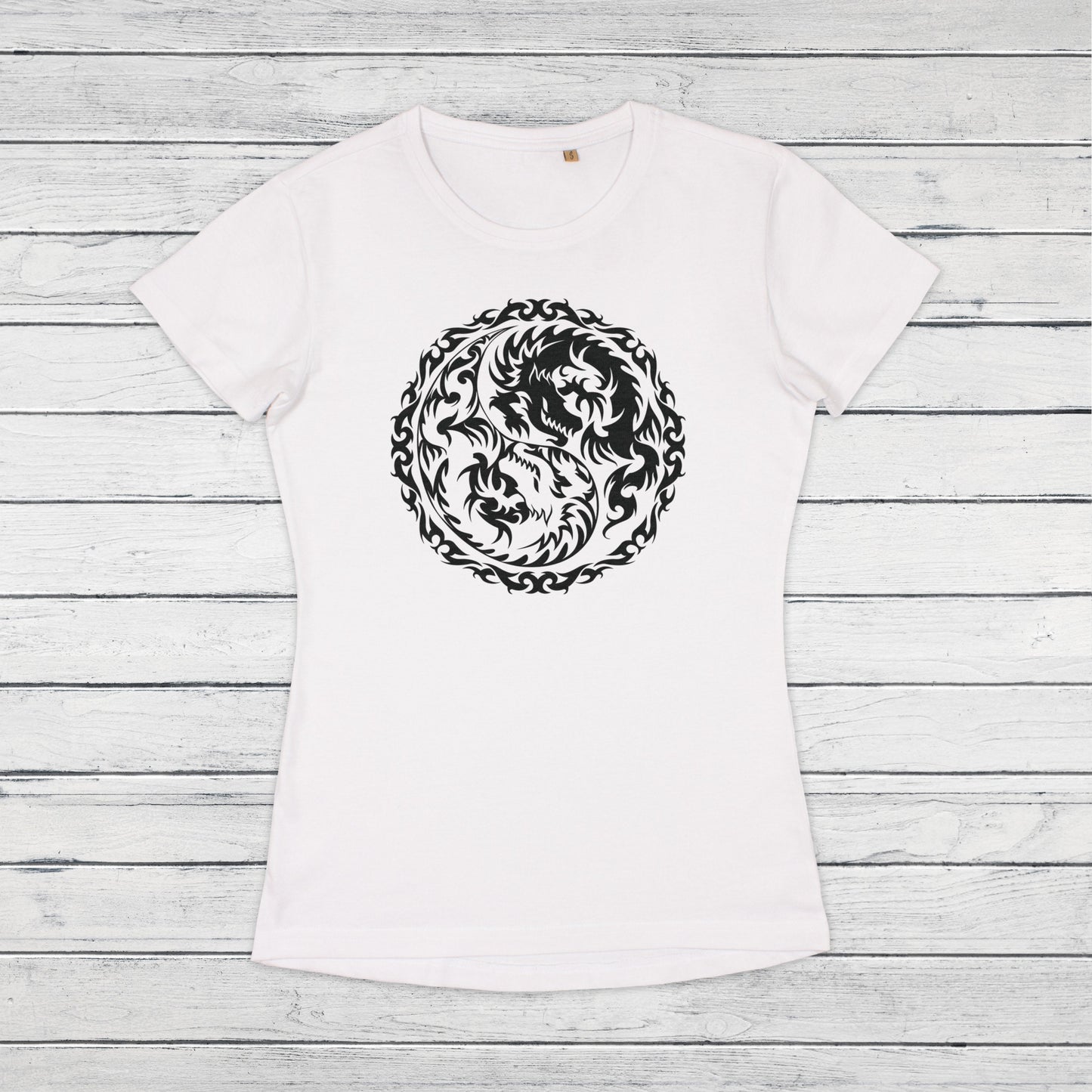 Yin Yang Dragons T Shirt Dragon Taoism Japanese Chinese Yoga Martial Arts Calligraphy Aesthetic Cute Pretty Printed Women's Girls Tee Top