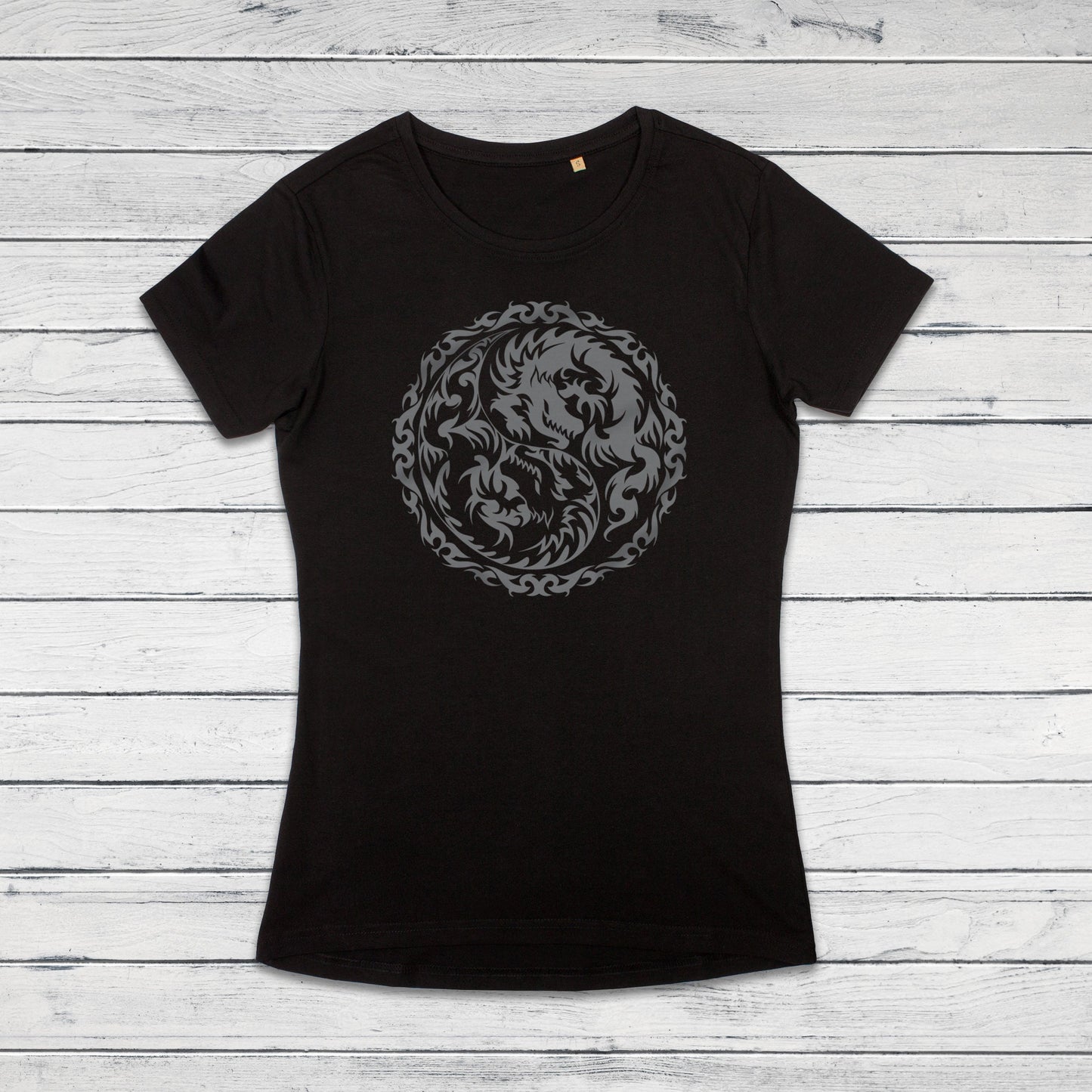 Yin Yang Dragons T Shirt Dragon Taoism Japanese Chinese Yoga Martial Arts Calligraphy Aesthetic Cute Pretty Printed Women's Girls Tee Top