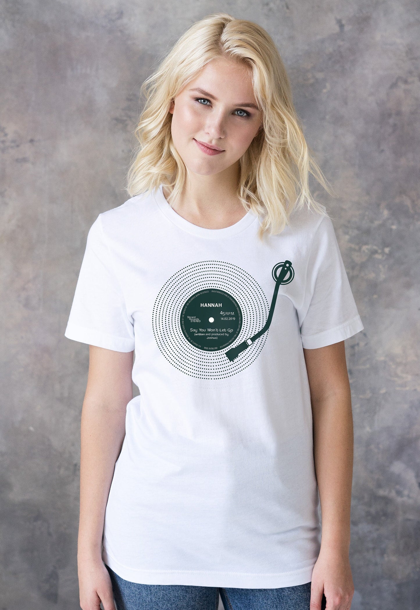 Custom Name Vinyl LP Record Label T Shirt DJ Turntable Personalized Choose Your Text Song Retro Birthday Mr & Mrs Womens Mens Printed Tee