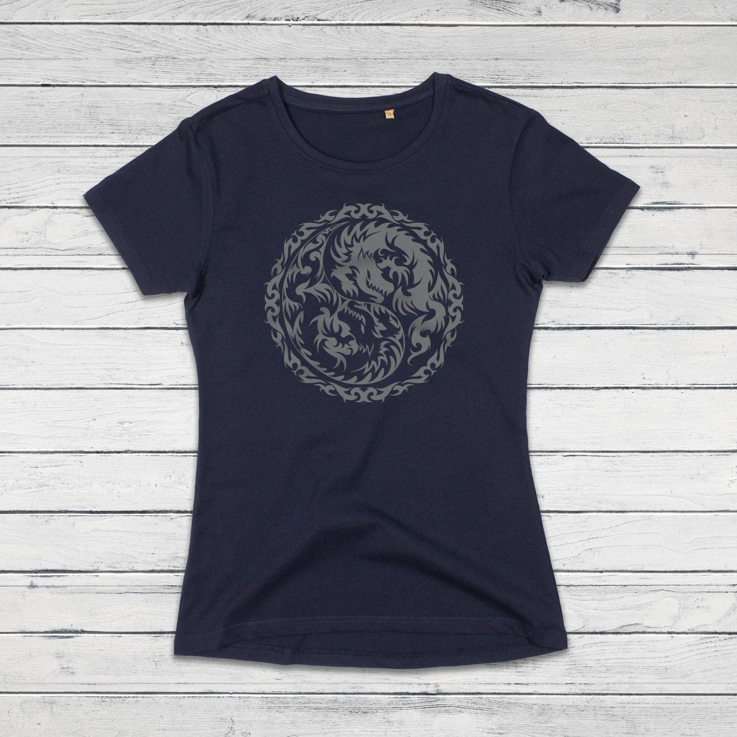 Yin Yang Dragons T Shirt Dragon Taoism Japanese Chinese Yoga Martial Arts Calligraphy Aesthetic Cute Pretty Printed Women's Girls Tee Top