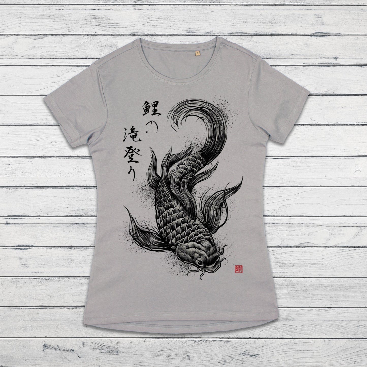Koi Carp Japanese Calligraphy T Shirt Traditional Art Japan Kanji Writing Print Yoga Martial Arts Dragon Samurai Womens Girl Printed Tee Top