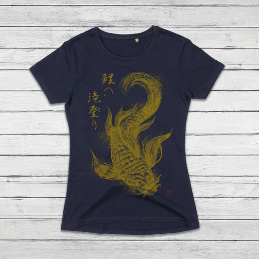Koi Carp Japanese Calligraphy T Shirt Traditional Art Japan Kanji Writing Print Yoga Martial Arts Dragon Samurai Womens Girl Printed Tee Top
