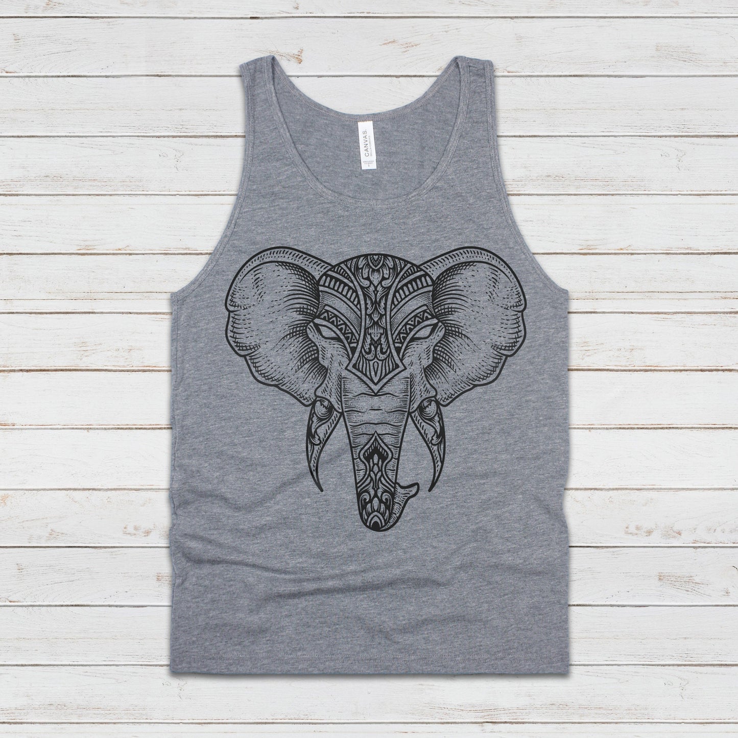 Elephant Tank Top Traditional Indian Henna Tattoo Gold Print Yoga Inspirational Mandala Lotus Hindu Animal Womens Mens Printed Vest Cami Tee