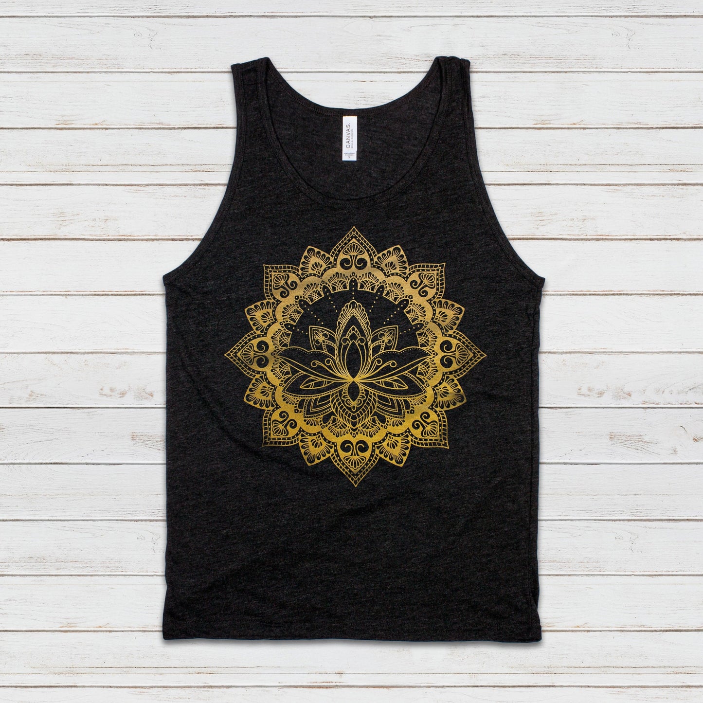 Lotus Mandala Tank Top Traditional Indian Henna Tattoo Gold Print Yoga Inspirational Buddhism Hindu Animal Womens Mens Printed Vest Cami Tee