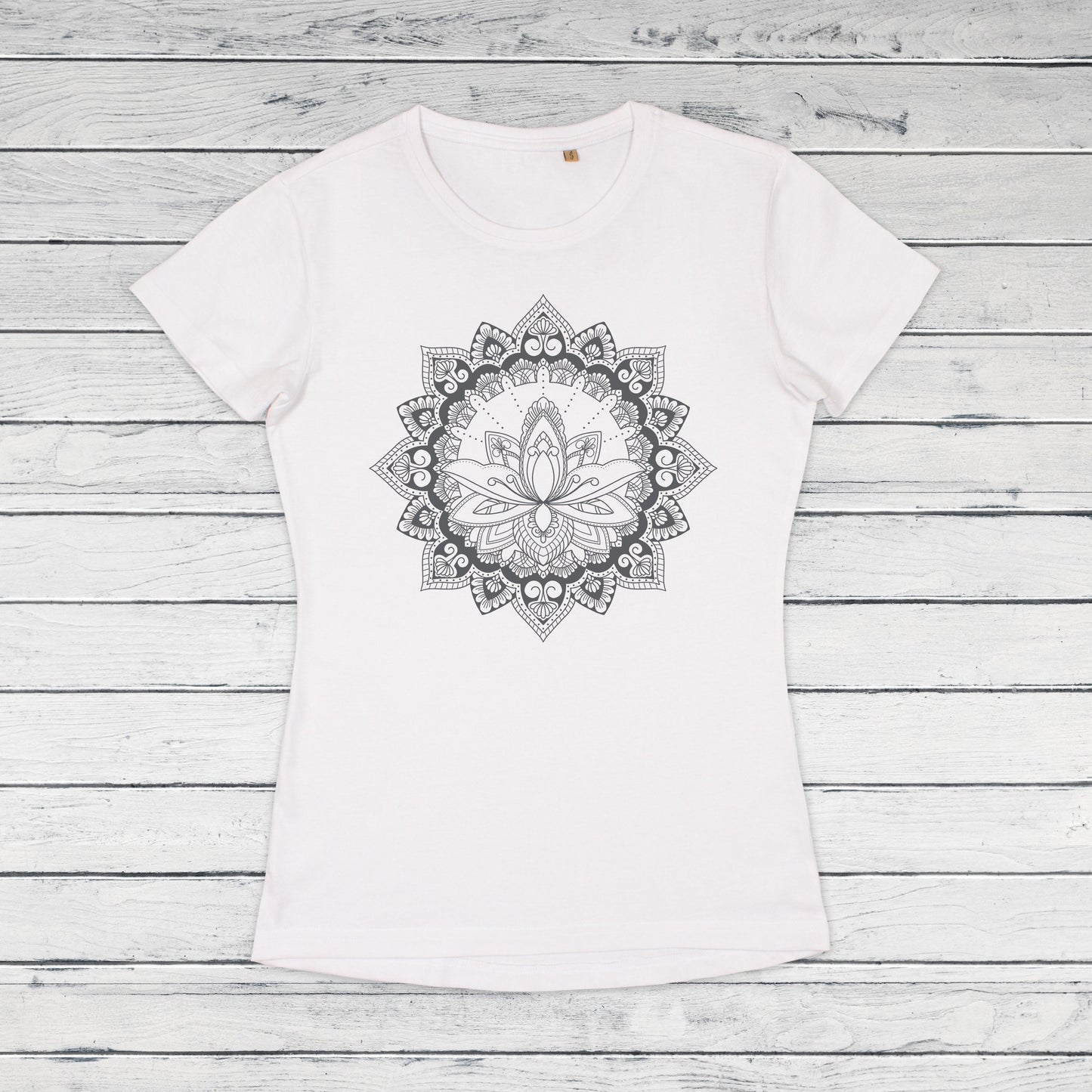 Mandala T Shirt Traditional Indian Henna Tattoo Gold Print Yoga Inspirational Lotus Buddhism Hindu Organic Cotton Womens Girls Printed Tee