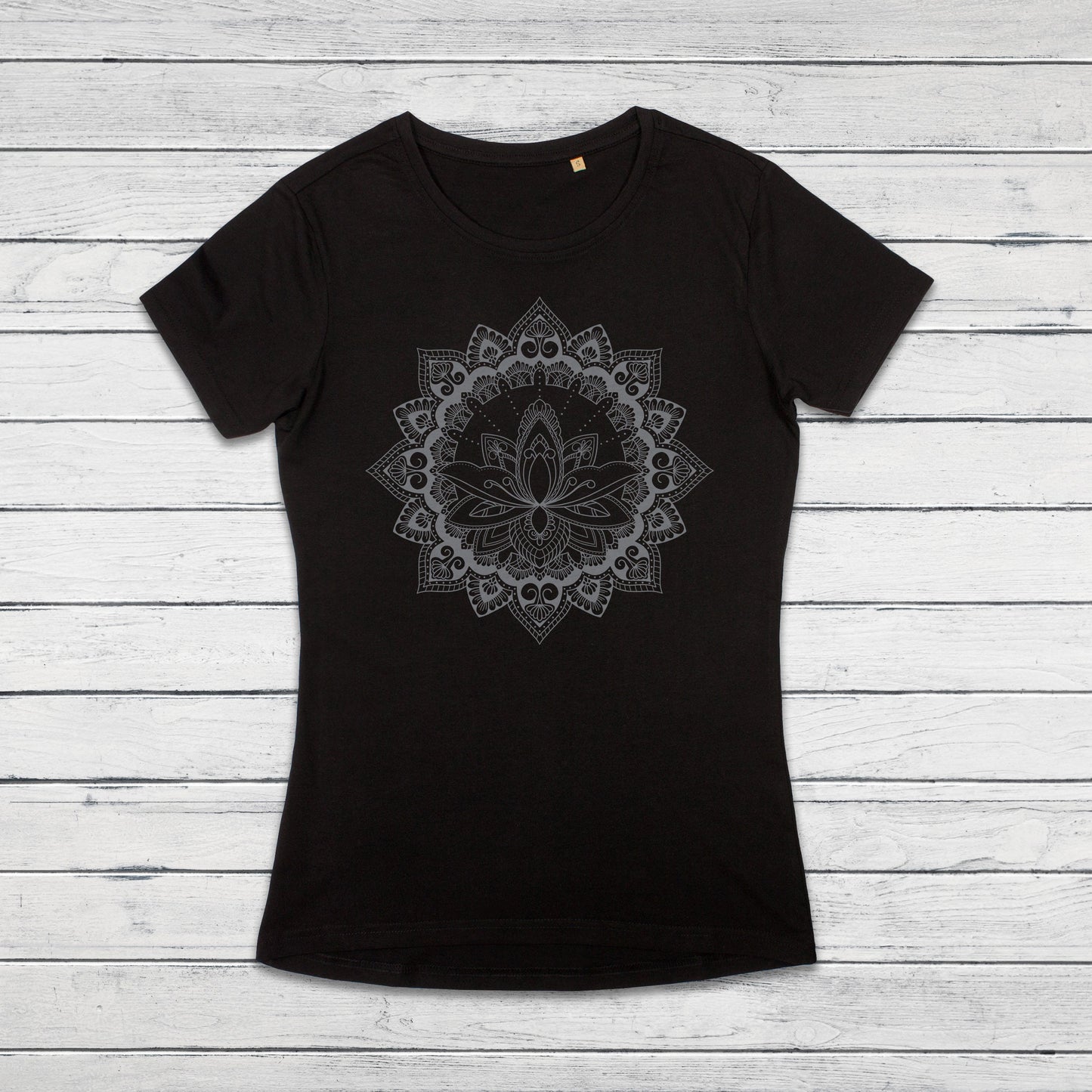 Mandala T Shirt Traditional Indian Henna Tattoo Gold Print Yoga Inspirational Lotus Buddhism Hindu Organic Cotton Womens Girls Printed Tee