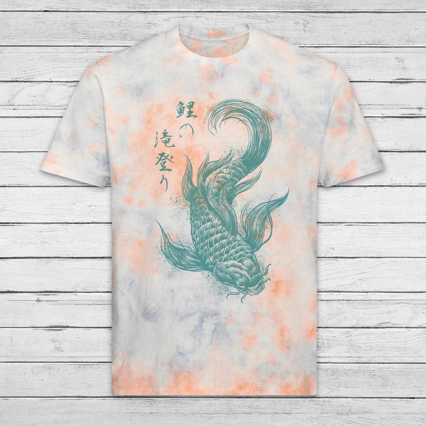 Koi Carp Japanese Calligraphy T Shirt Tie Dye Marble Japan Kanji Writing Print Yoga Dragon Samurai Pastel Ombre Dipped Womens Mens Print Tee