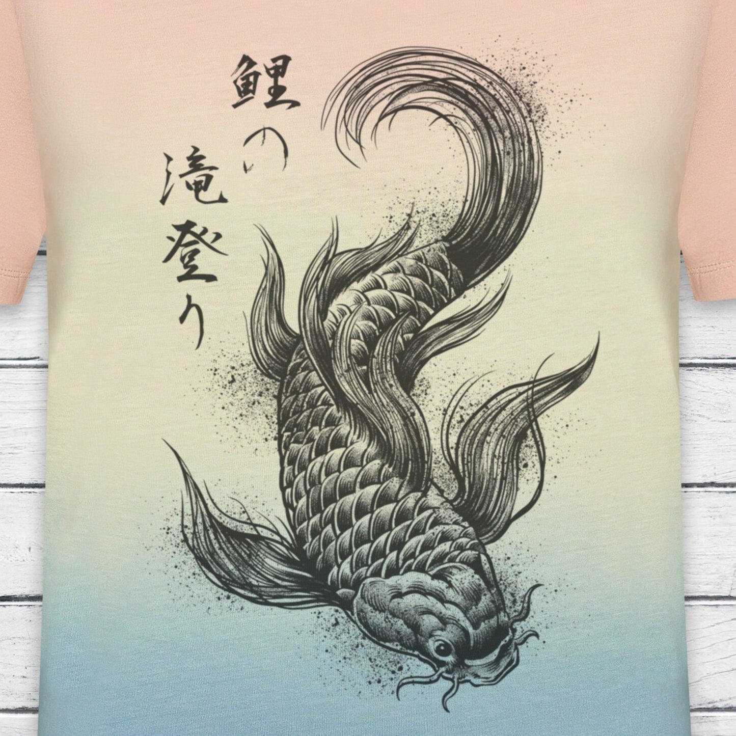 Koi Carp Japanese Calligraphy T Shirt Tie Dye Marble Japan Kanji Writing Print Yoga Dragon Samurai Pastel Ombre Dipped Womens Mens Print Tee