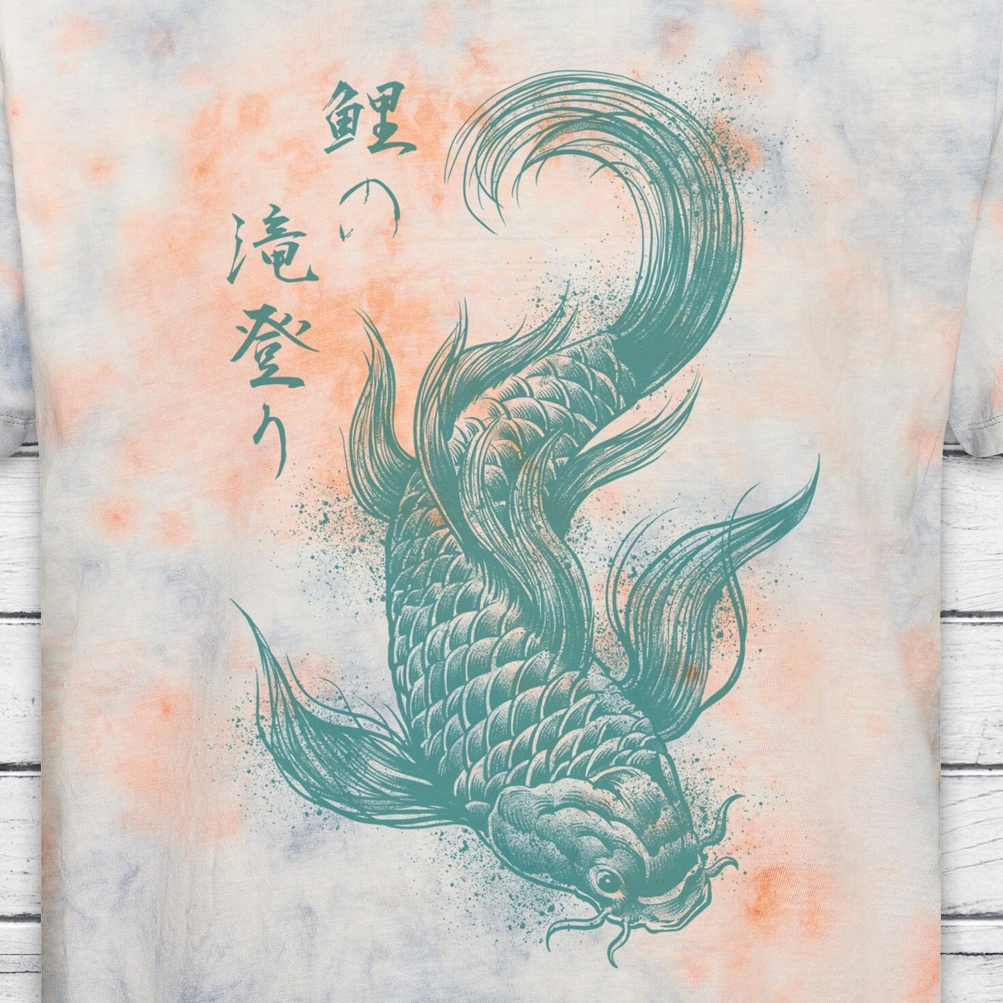 Koi Carp Japanese Calligraphy T Shirt Tie Dye Marble Japan Kanji Writing Print Yoga Dragon Samurai Pastel Ombre Dipped Womens Mens Print Tee