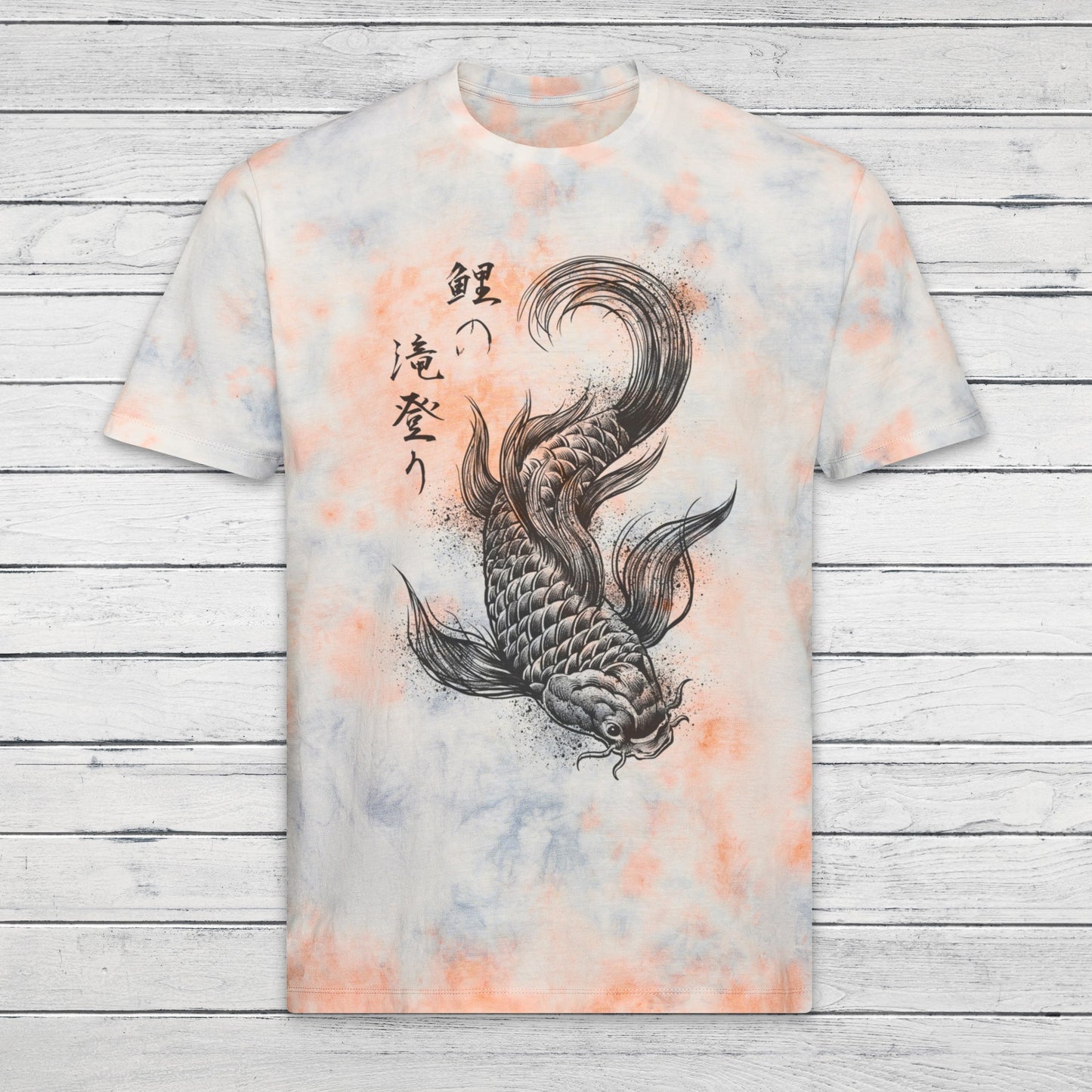 Koi Carp Japanese Calligraphy T Shirt Tie Dye Marble Japan Kanji Writing Print Yoga Dragon Samurai Pastel Ombre Dipped Womens Mens Print Tee