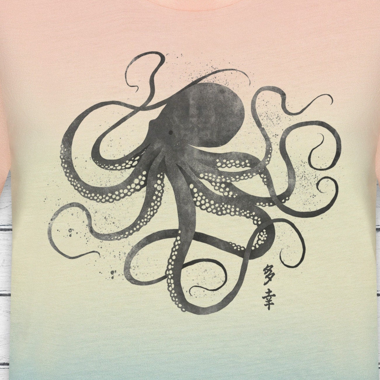 Octopus Japanese Calligraphy T Shirt Tie Dye Marble Japan Kanji Writing Print Yoga Dragon Samurai Pastel Ombre Dipped Womens Mens Print Tee