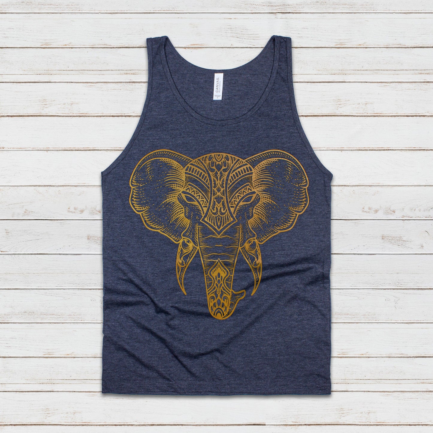 Elephant Tank Top Traditional Indian Henna Tattoo Gold Print Yoga Inspirational Mandala Lotus Hindu Animal Womens Mens Printed Vest Cami Tee