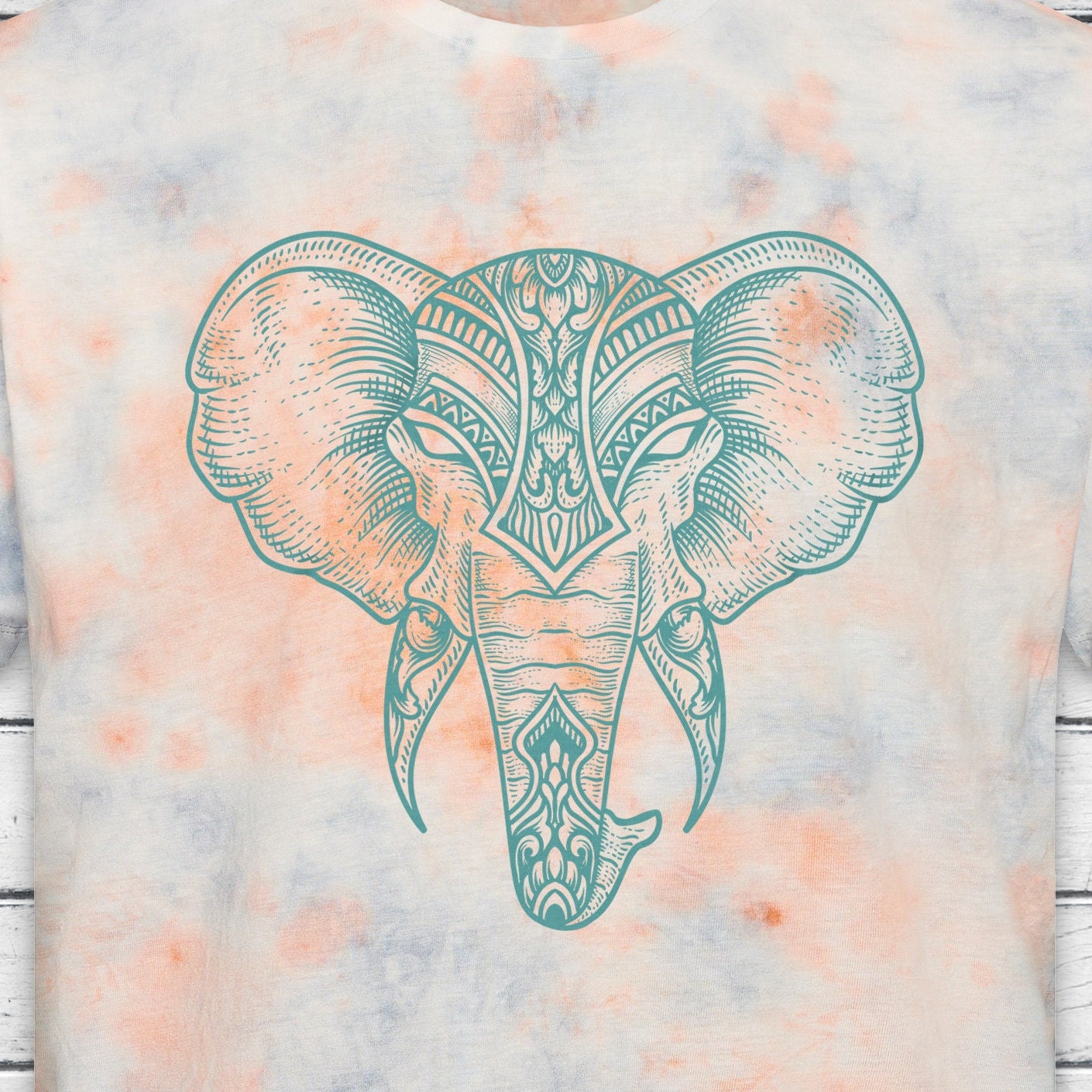 Elephant Print T Shirt Tie Dye Marble Traditional Indian Henna Tattoo Pastel Yoga Mandala Lotus Hindu Ombre Dipped Womens Mens Printed Tee