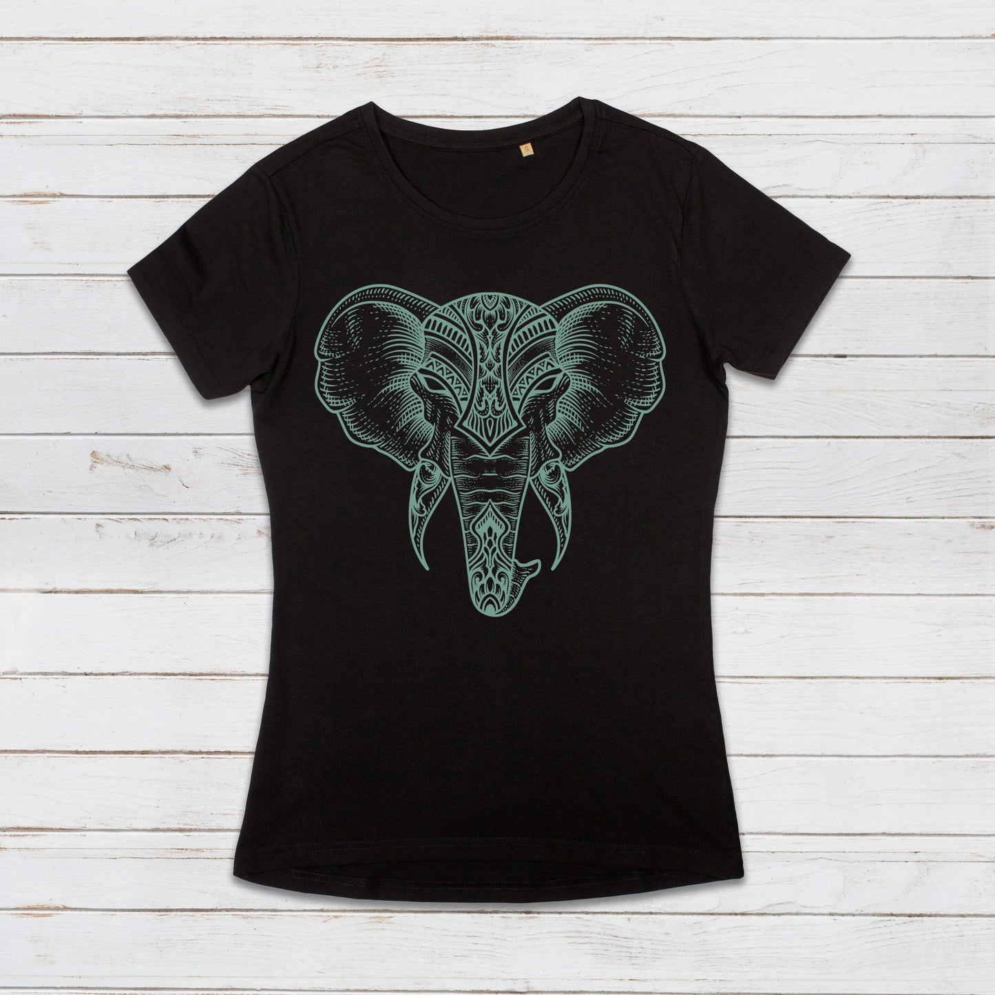 Elephant T Shirt Traditional Indian Henna Tattoo Gold Print Yoga Inspirational Mandala Buddhism Hindu Organic Cotton Women Girls Printed Tee