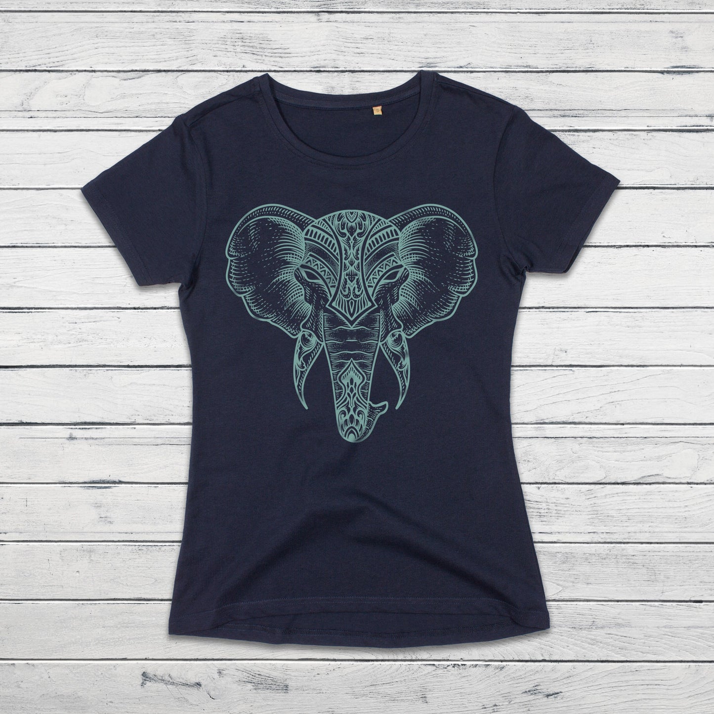 Elephant T Shirt Traditional Indian Henna Tattoo Gold Print Yoga Inspirational Mandala Buddhism Hindu Organic Cotton Women Girls Printed Tee