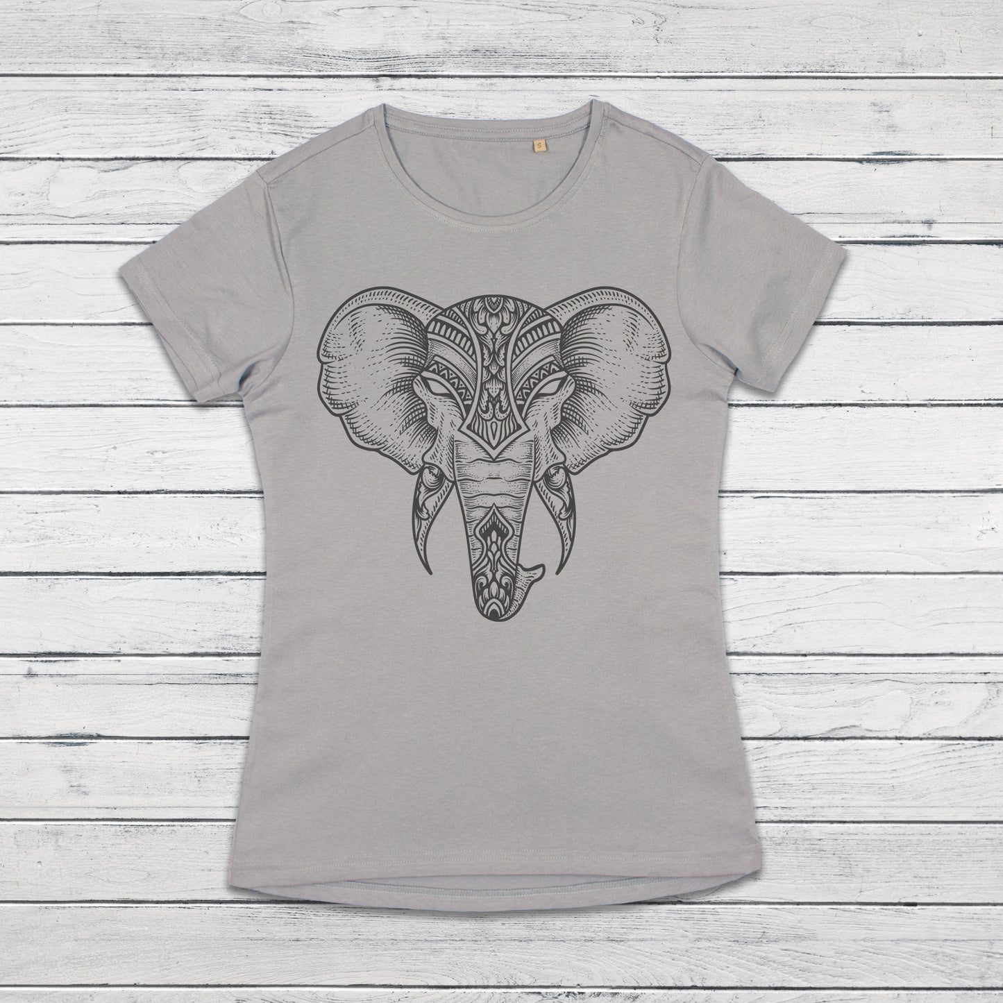 Elephant T Shirt Traditional Indian Henna Tattoo Gold Print Yoga Inspirational Mandala Buddhism Hindu Organic Cotton Women Girls Printed Tee