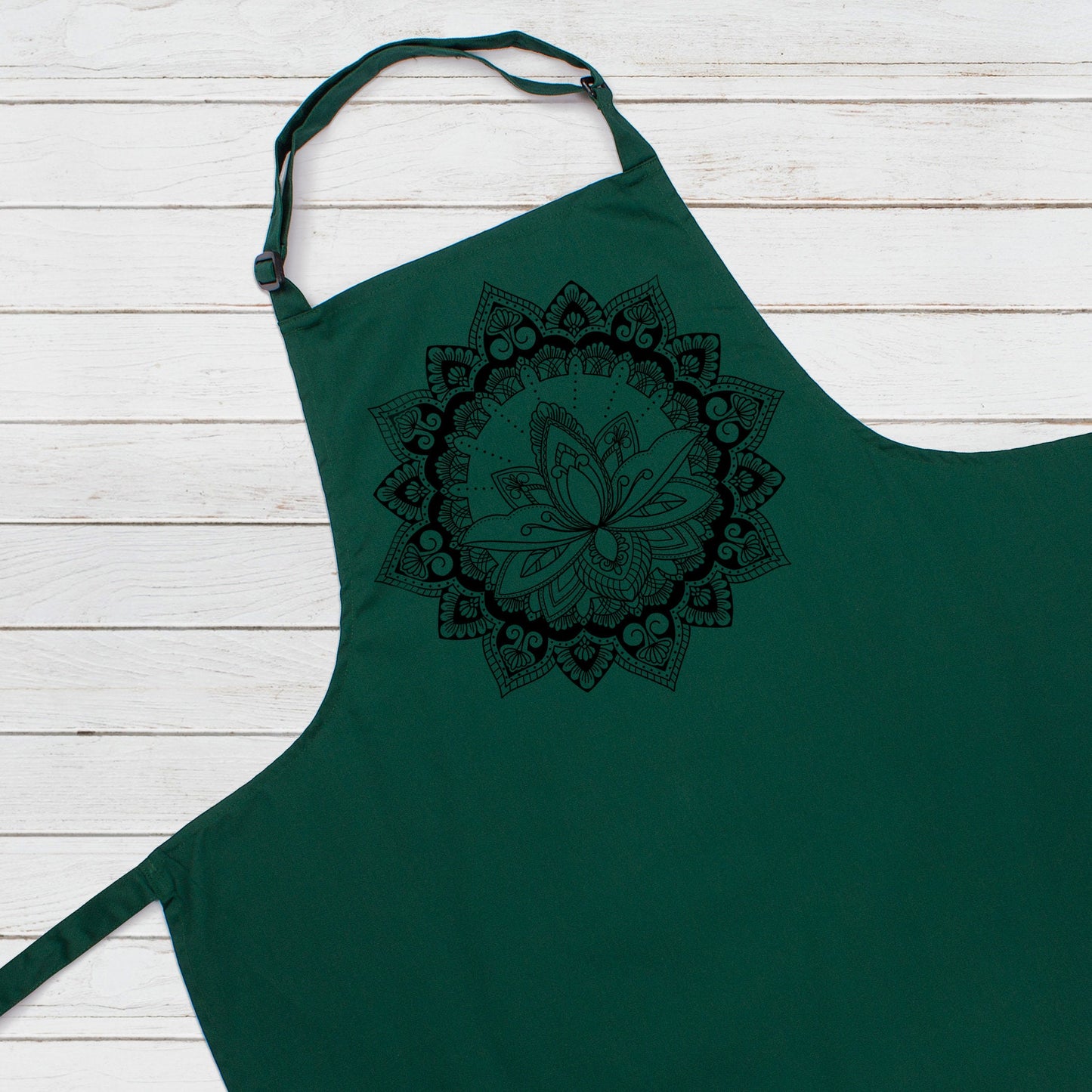 Lotus Mandala Printed Apron Baking Cooking Indian Henna Tattoo Gold Print Yoga Buddhism Hindu Chef Womens Mens Full Length One Size Gifts