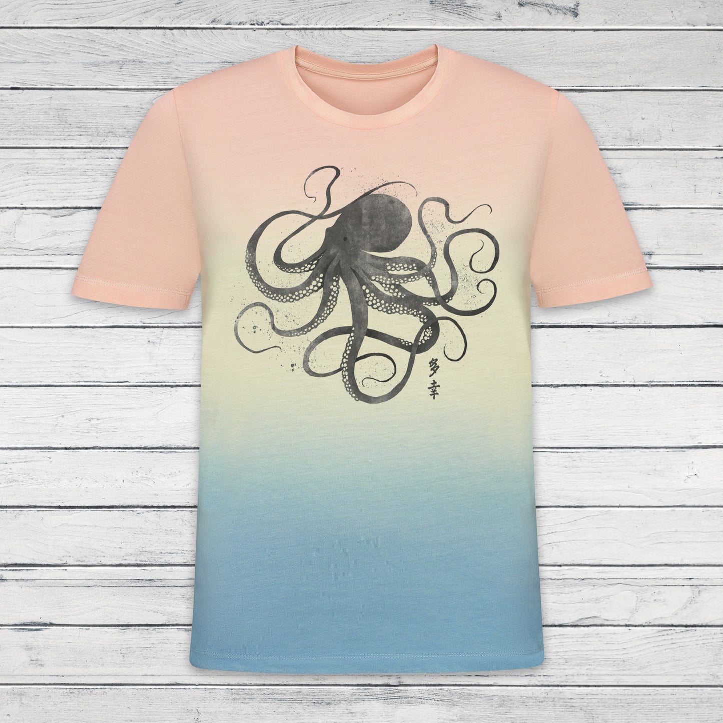 Octopus Japanese Calligraphy T Shirt Tie Dye Marble Japan Kanji Writing Print Yoga Dragon Samurai Pastel Ombre Dipped Womens Mens Print Tee
