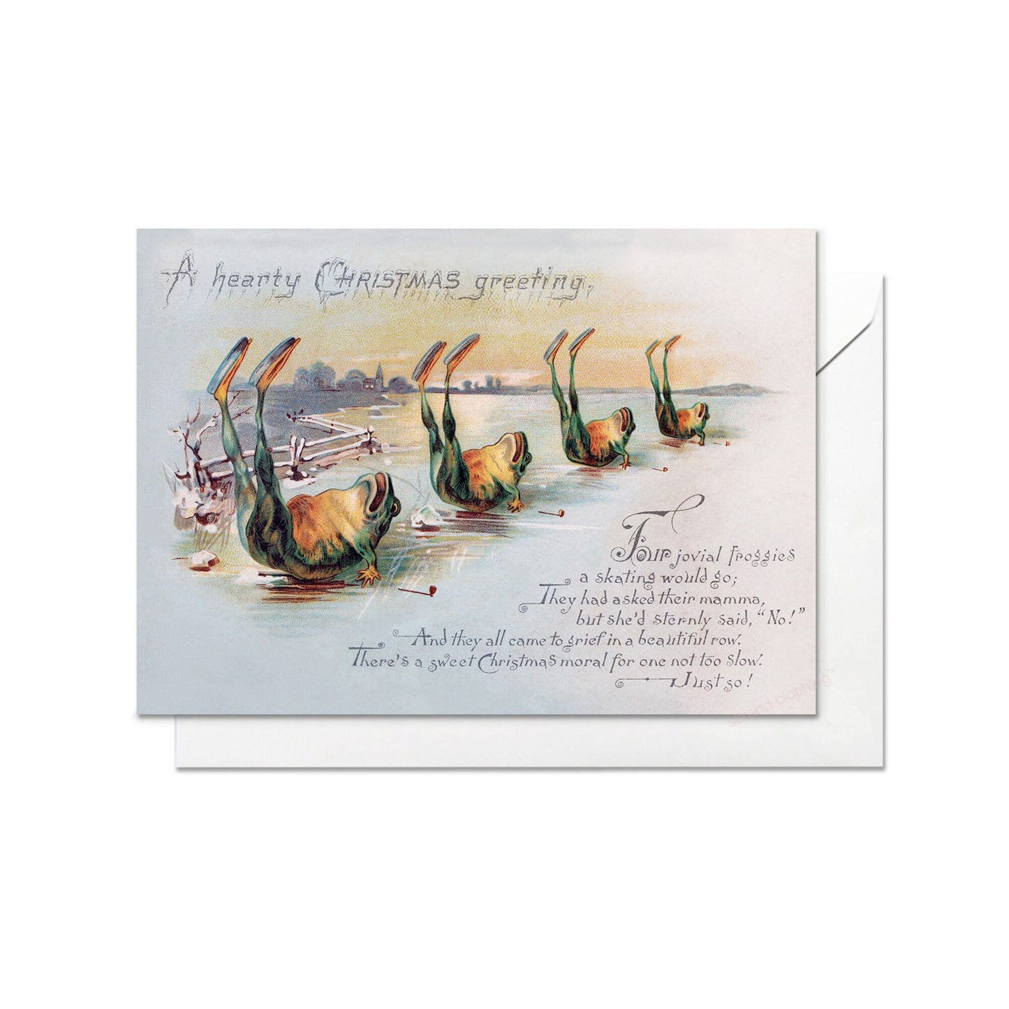 Weird Victorian Greeting Cards Christmas Card Set Xmas New Year Winter Edwardian Vintage Retro Skating Frogs Funny Creepy Festive Cheer F38