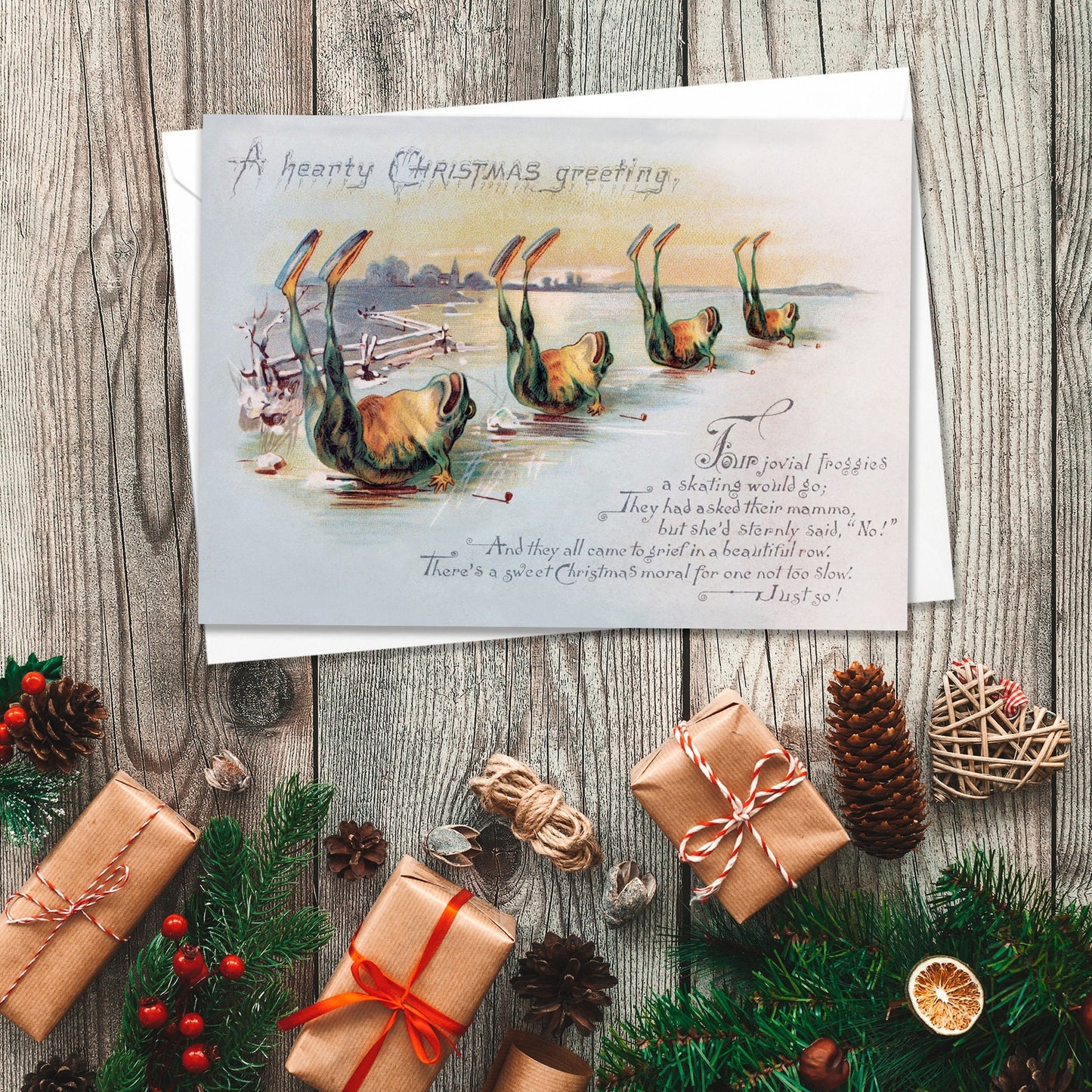 Weird Victorian Greeting Cards Christmas Card Set Xmas New Year Winter Edwardian Vintage Retro Skating Frogs Funny Creepy Festive Cheer F38
