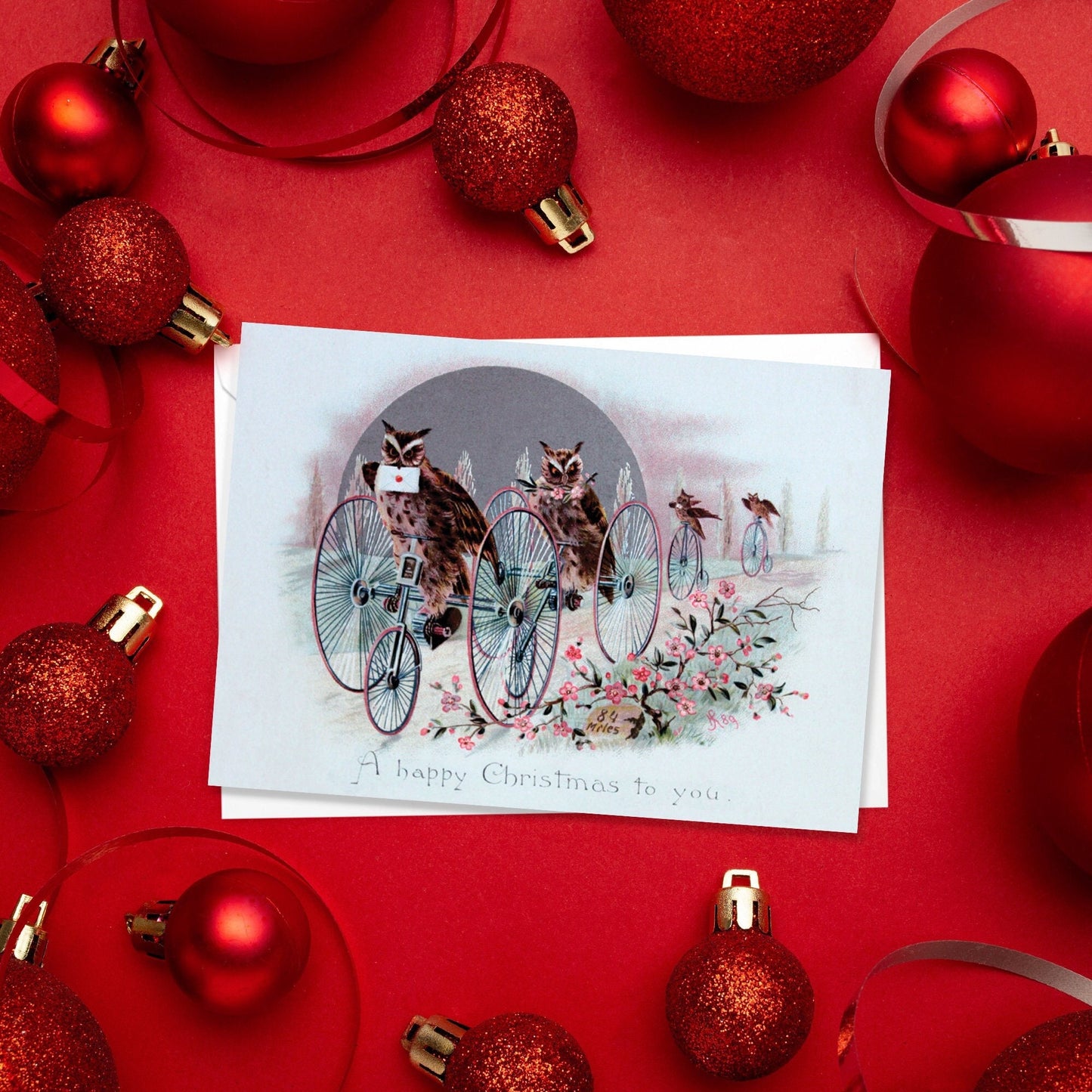 Weird Victorian Greeting Cards Christmas Card Set Xmas New Year Winter Edwardian Vintage Retro Owls Tricycle Bicycle Funny Festive Cute T98