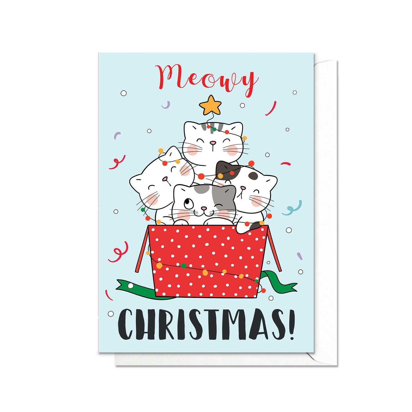 Meowy Christmas Greeting Card Kawaii Xmas Tree New Year Winter Pretty Cats Kittens Retro Santa Claus Kittens Cute Cat-Lover Gift Gifts - M90