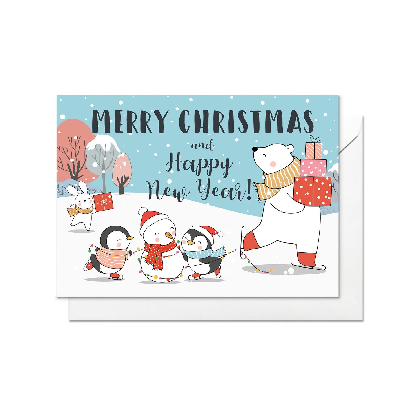 Christmas Greeting Card Kawaii Merry Xmas Tree New Year Winter Pretty Penguins Polar Bear Snowman Retro Santa Claus Cute Gift Cakes - W79
